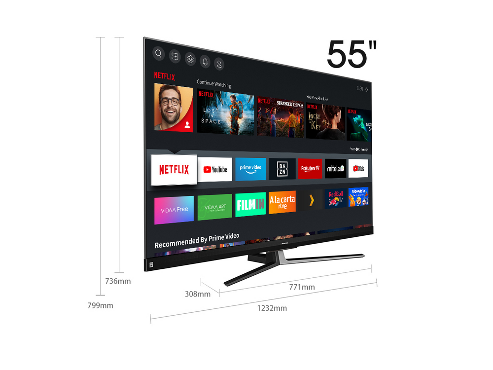 TV ULED 55" - Hisense 55U8QF, UHD 4K, FALD pro, SmartTV, Dolby Atmos, Dolby Vision, QuantumDot, HDR10+, Negro
