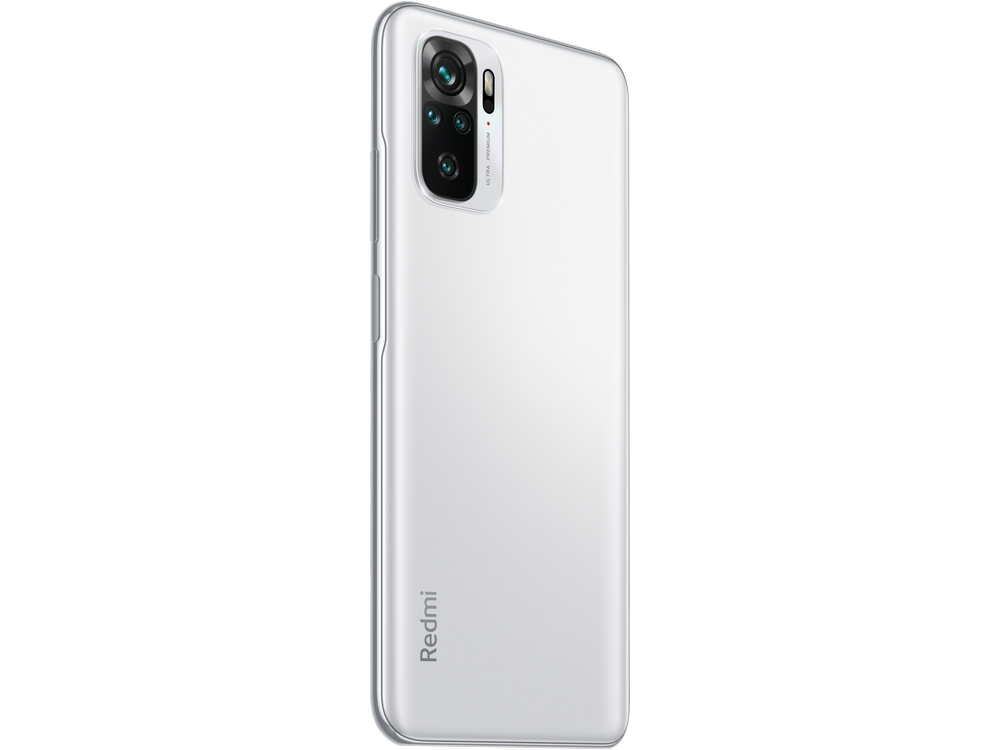 Un teléfono Redmi blanco, visto desde atrás. El módulo de la cámara es visible en la parte superior izquierda.