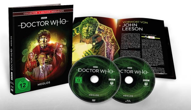 Doctor Who Box-Set mit zwei DVDs und einem Buch.