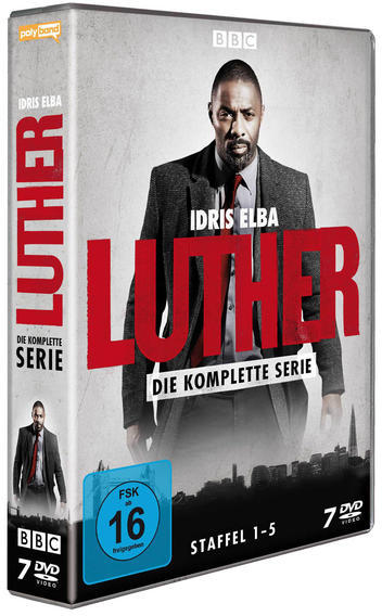 Luther DVD-Box mit Idris Elba auf dem Cover, auf weißem Hintergrund.