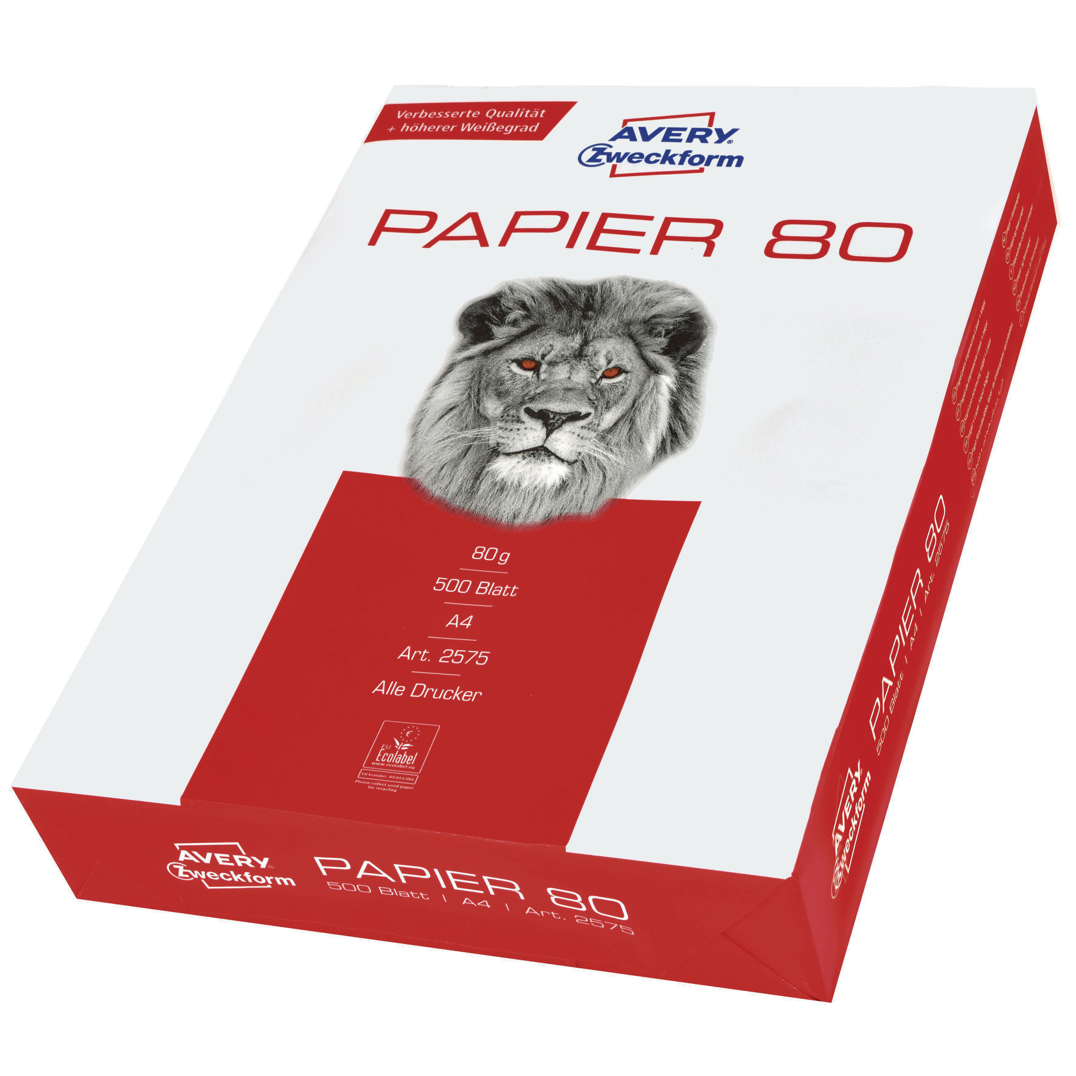 210 2575 x ZWECKFORM mm 297 500 Blatt AVERY A4 Druckerpapier