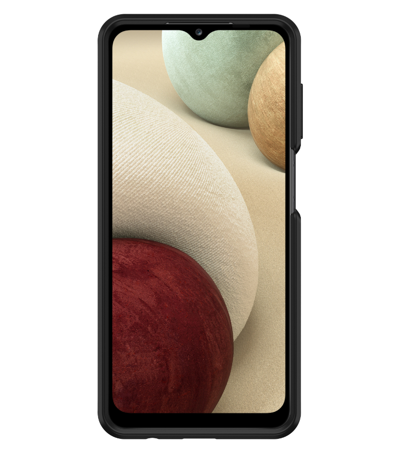 Schwarzes Smartphone mit schwarzem Gehäuse, das einen Bildschirm zeigt.
