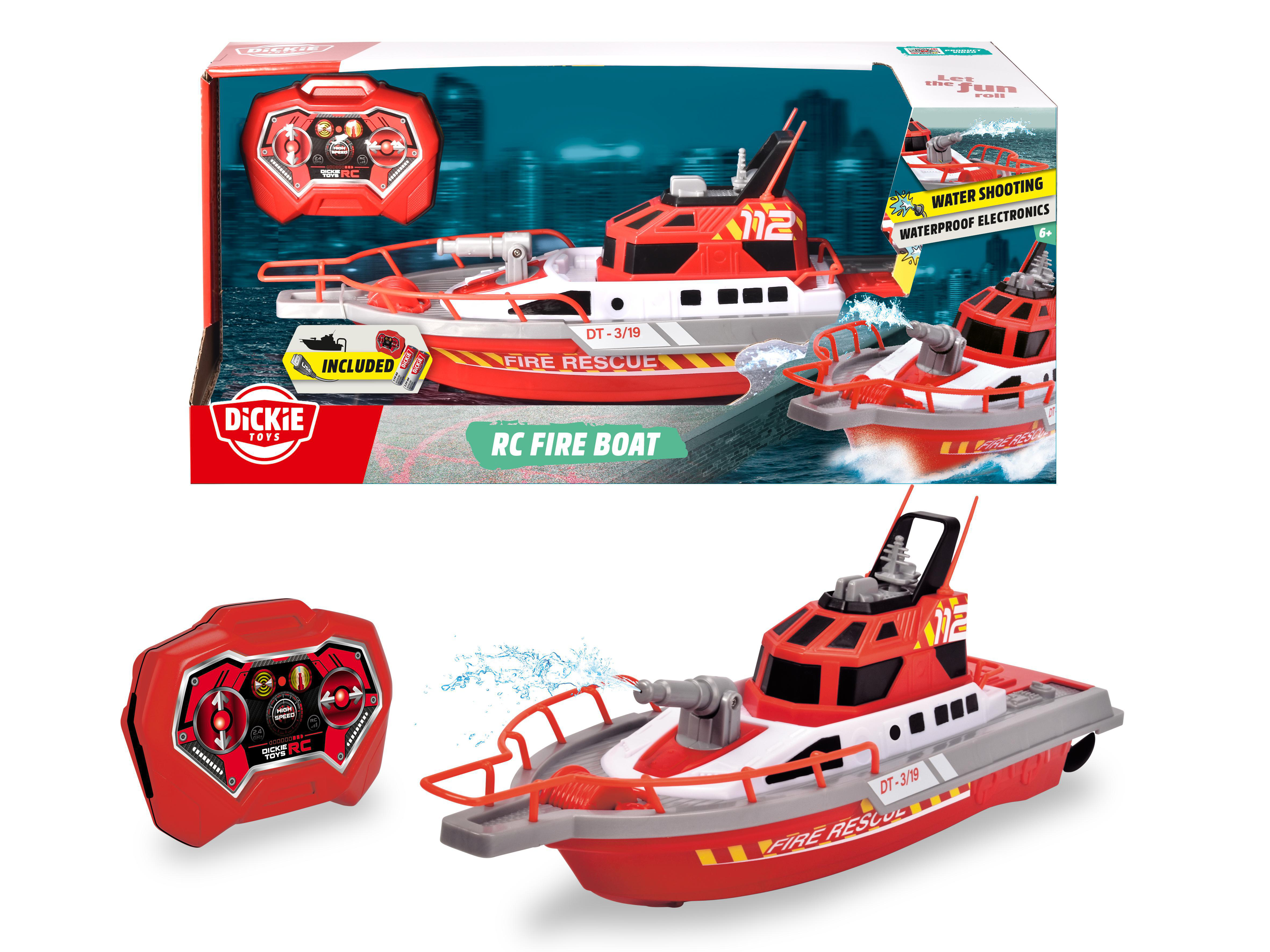 DICKIE-TOYS RC Boot Feuerwehr Spielzeugboot Rot