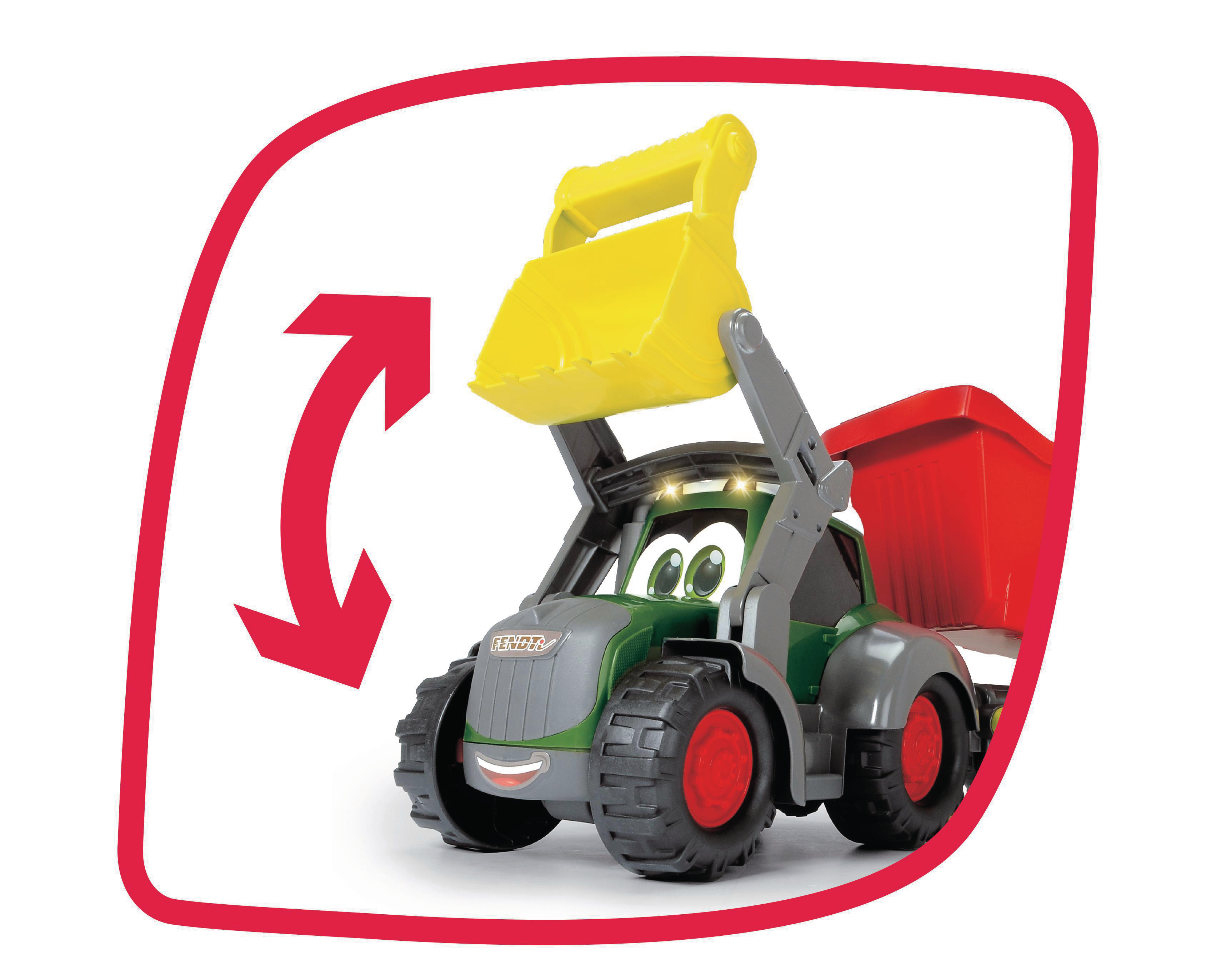 DICKIE-TOYS ABC Fendti Farm Mehrfarbig Anhänger mit Trailer, Spielzeugauto Traktor