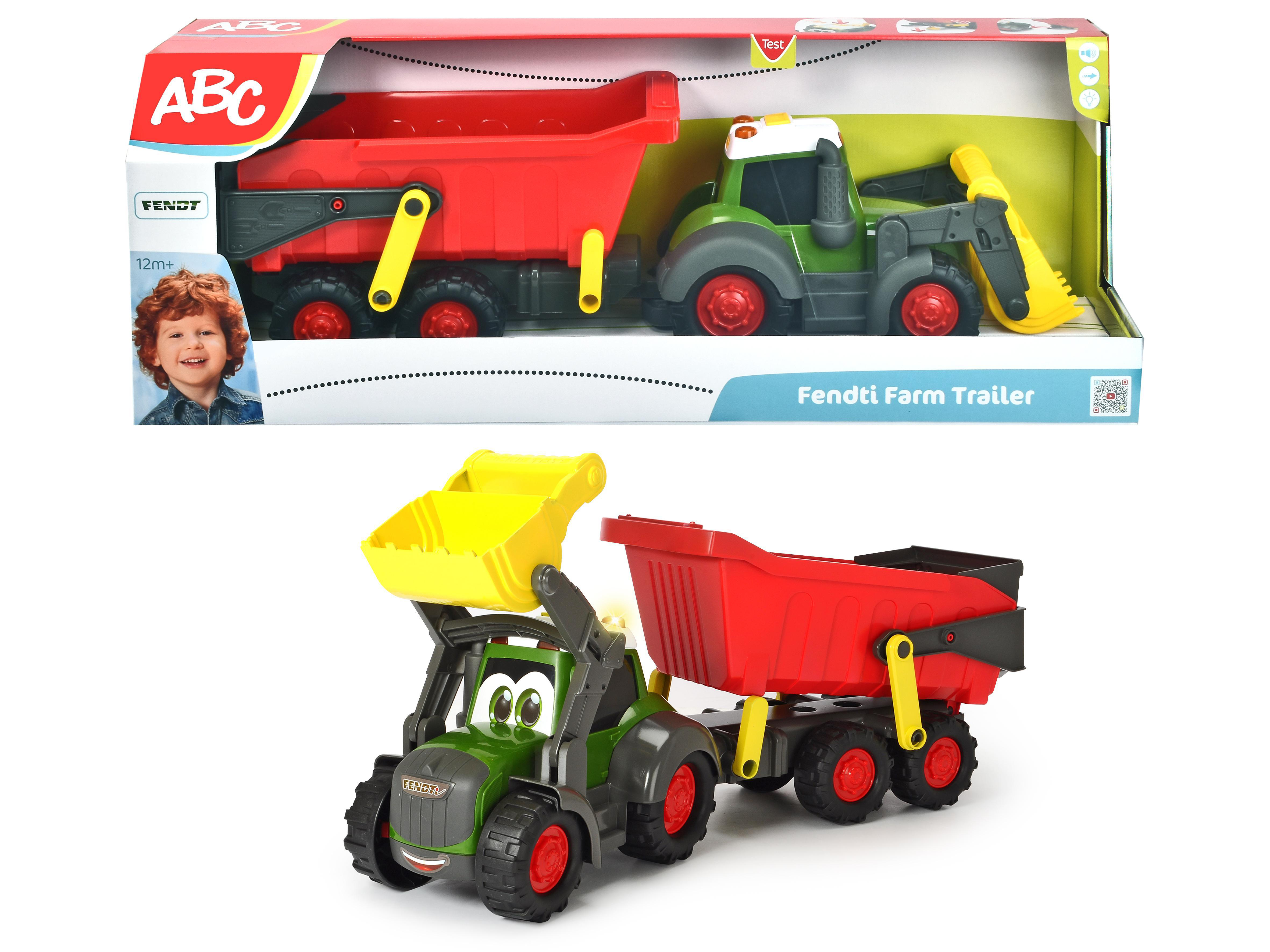 DICKIE-TOYS ABC Anhänger Fendti Farm Traktor Mehrfarbig mit Trailer, Spielzeugauto