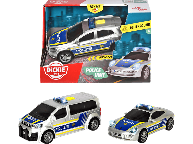 DICKIE-TOYS Polizeiauto, 3-sortiert Spielzeugauto Mehrfarbig