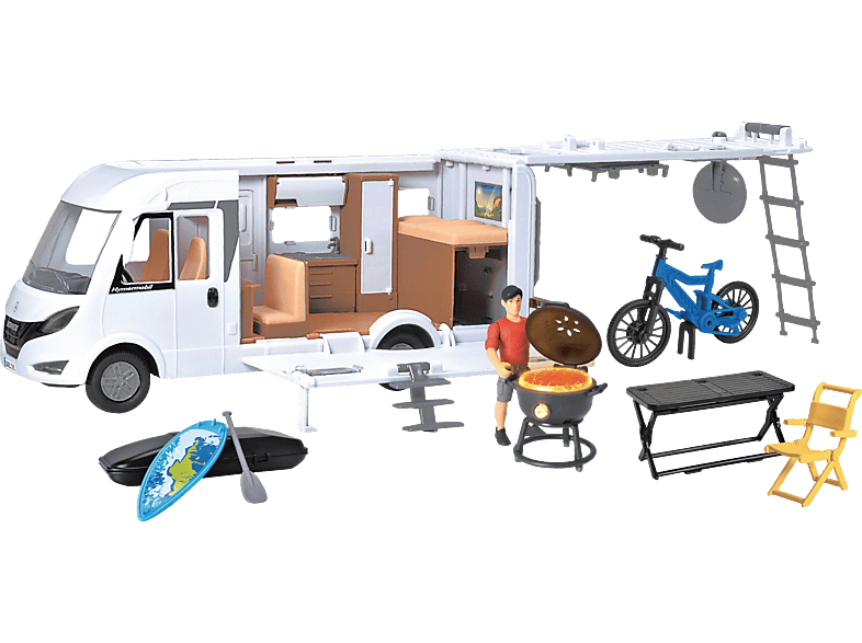 DICKIE-TOYS Camper Set, Hymer Camping Van mit Interieur Spielzeugauto Weiß