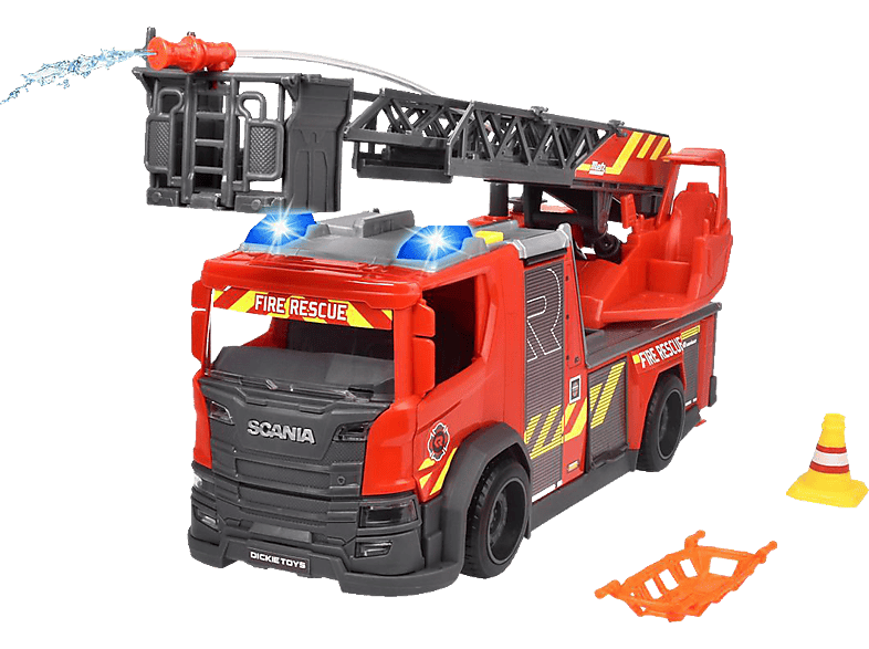 DICKIE-TOYS Scania Feuerwehrauto mit Drehleiter Spielzeugauto Rot