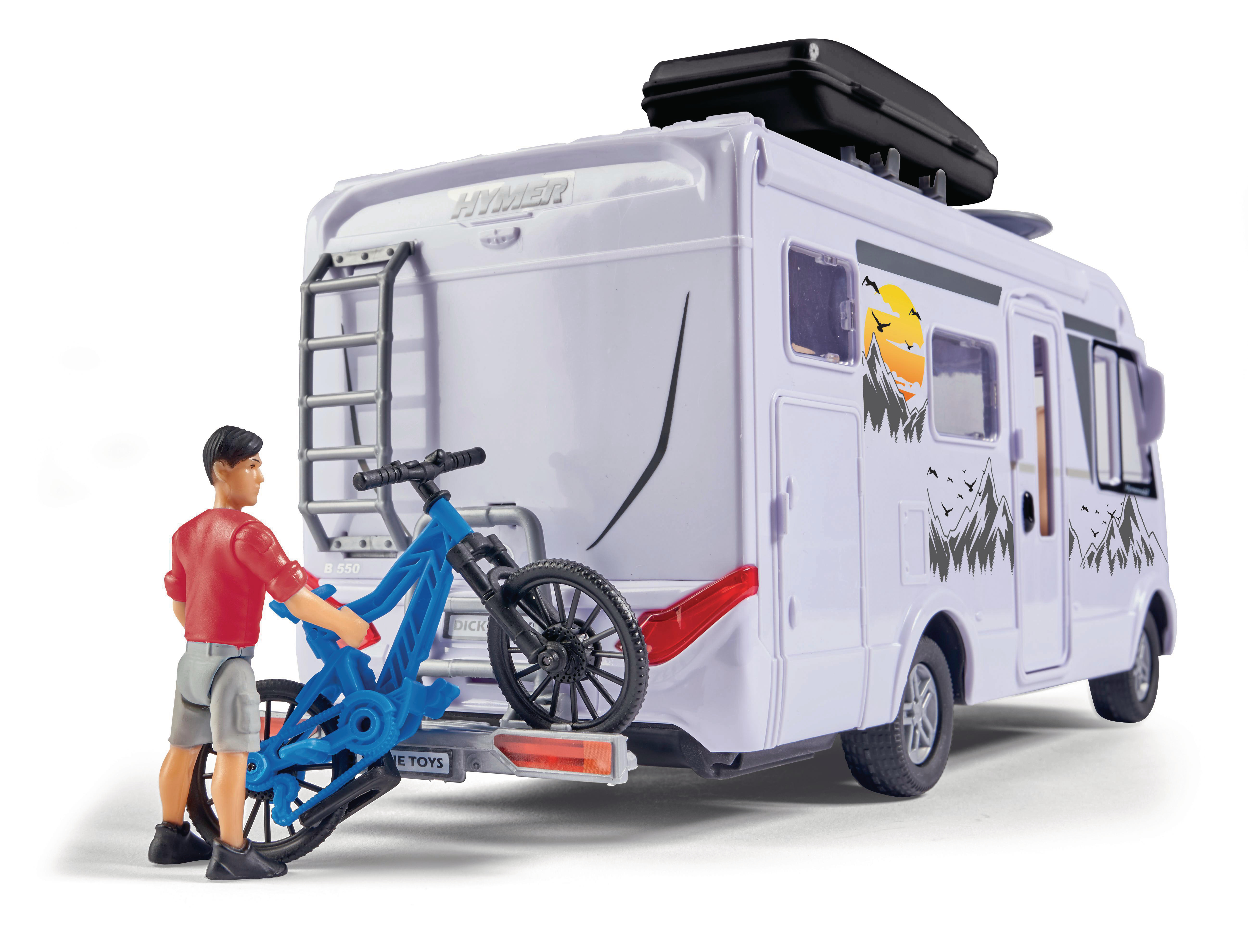 DICKIE-TOYS Camper Set, Hymer Camping Weiß mit Spielzeugauto Van Interieur