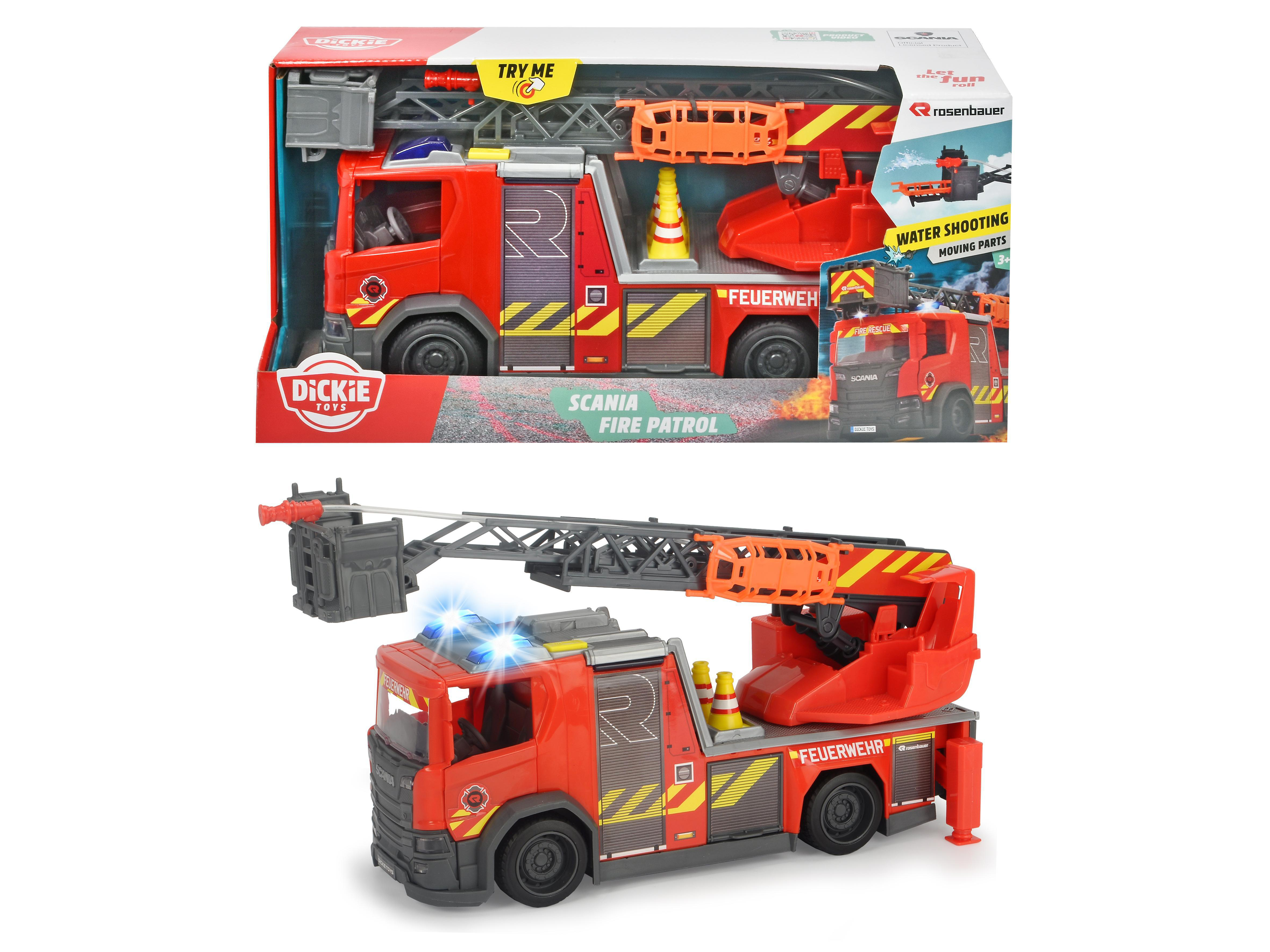 DICKIE-TOYS Scania Feuerwehrauto mit Drehleiter Spielzeugauto Rot