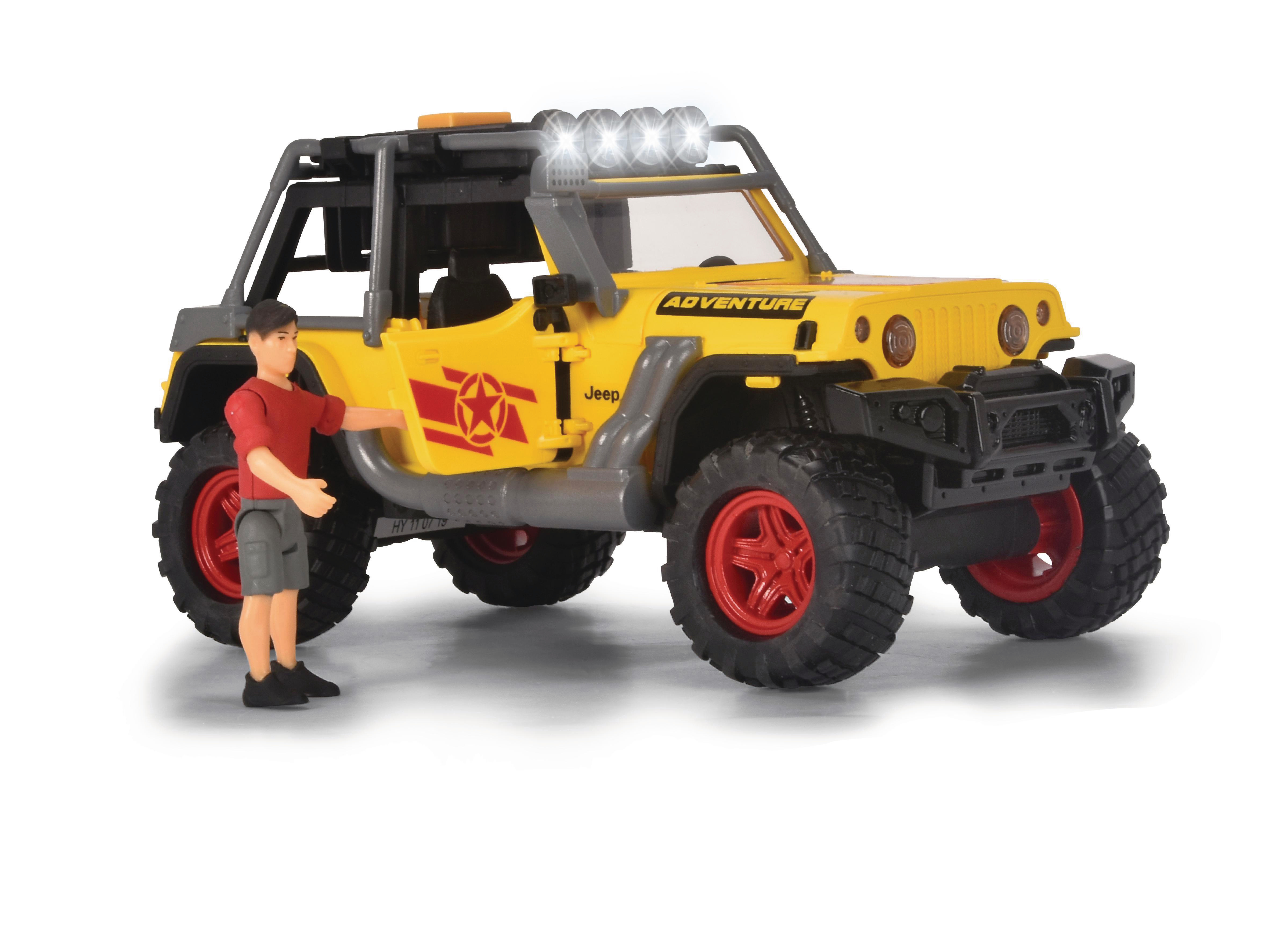 DICKIE-TOYS Adventure Teile, Licht Gelb & Tuning Sound Spielzeugauto Jeep, Commander