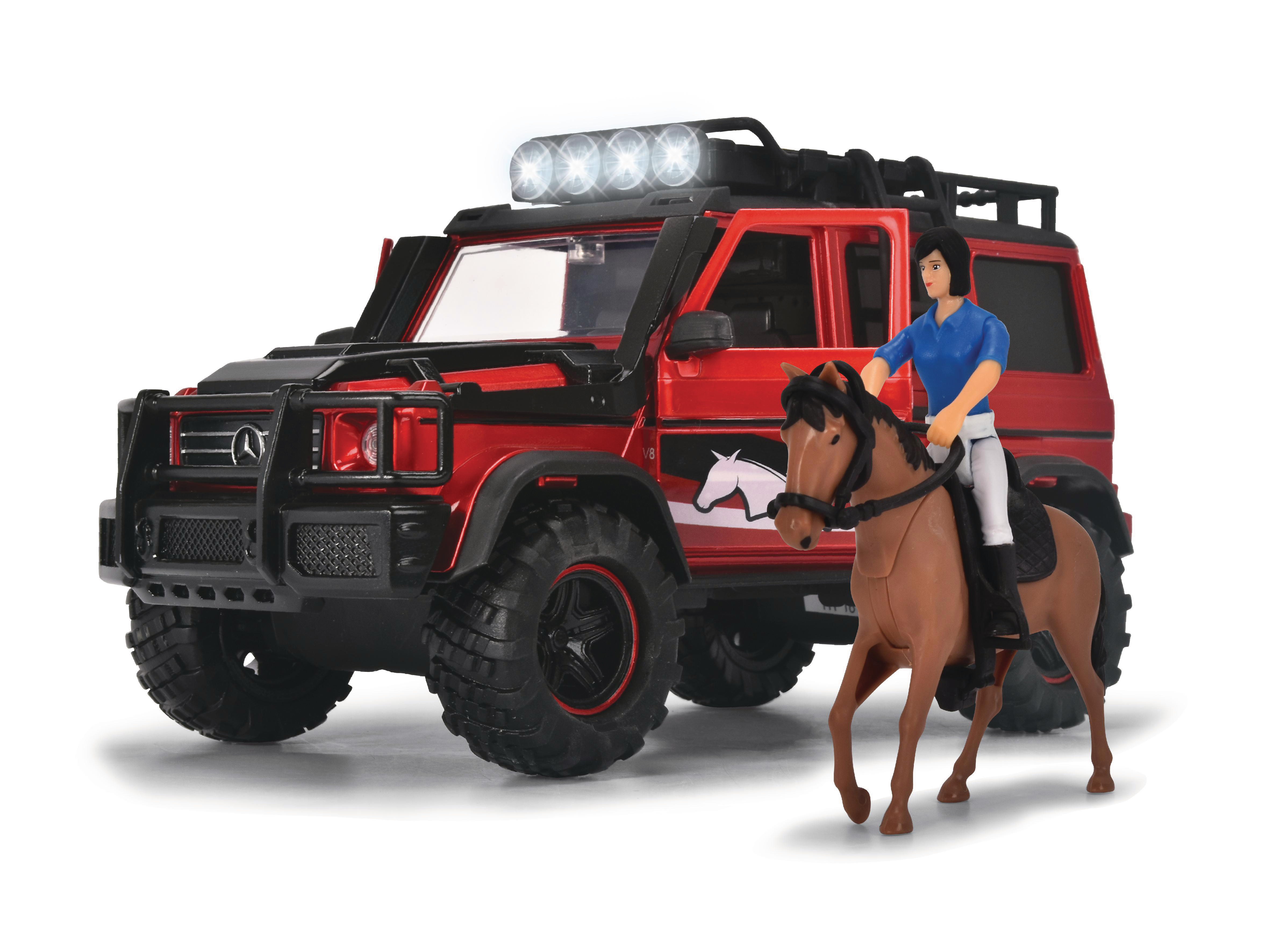 Mercedes AMG Spielzeugauto Pferd DICKIE-TOYS 500 Pferdeanhänger Geländewagen Pferdeanhänger & Set, mit Benz Rot