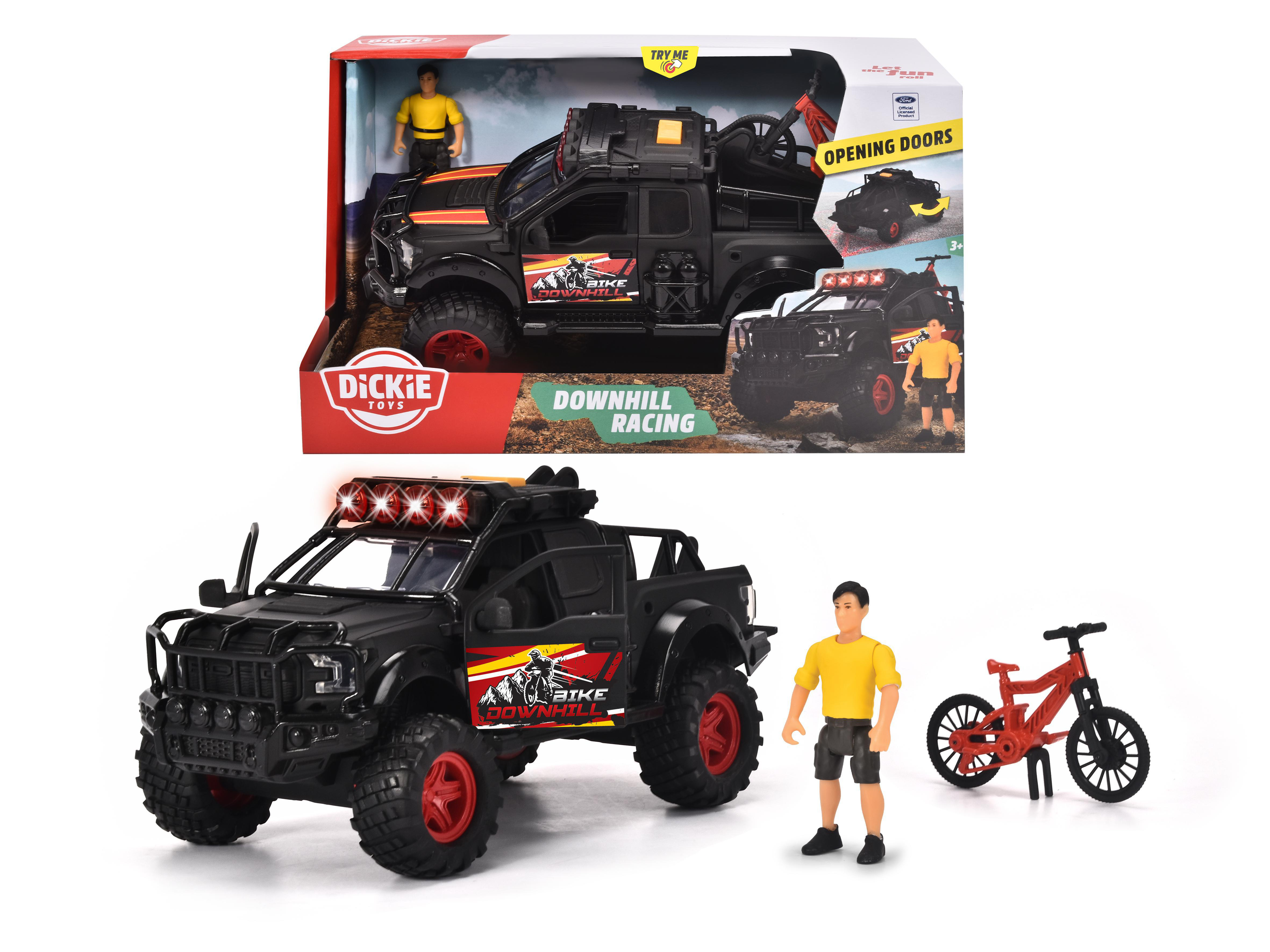 DICKIE-TOYS Downhill Racing, Ford Raptor, Tuning Teile, Licht & Sound Spielzeugauto Schwarz