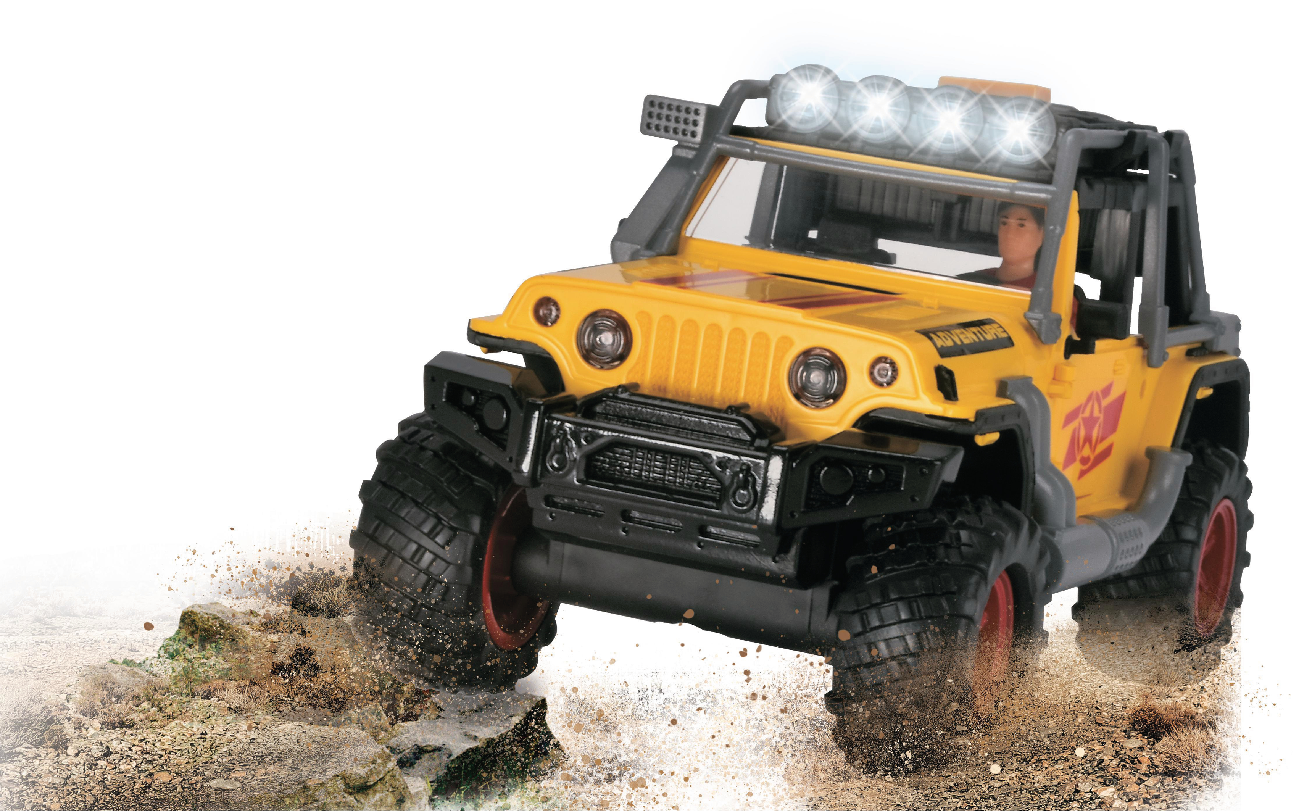 DICKIE-TOYS Adventure Teile, Licht Gelb & Tuning Sound Spielzeugauto Jeep, Commander