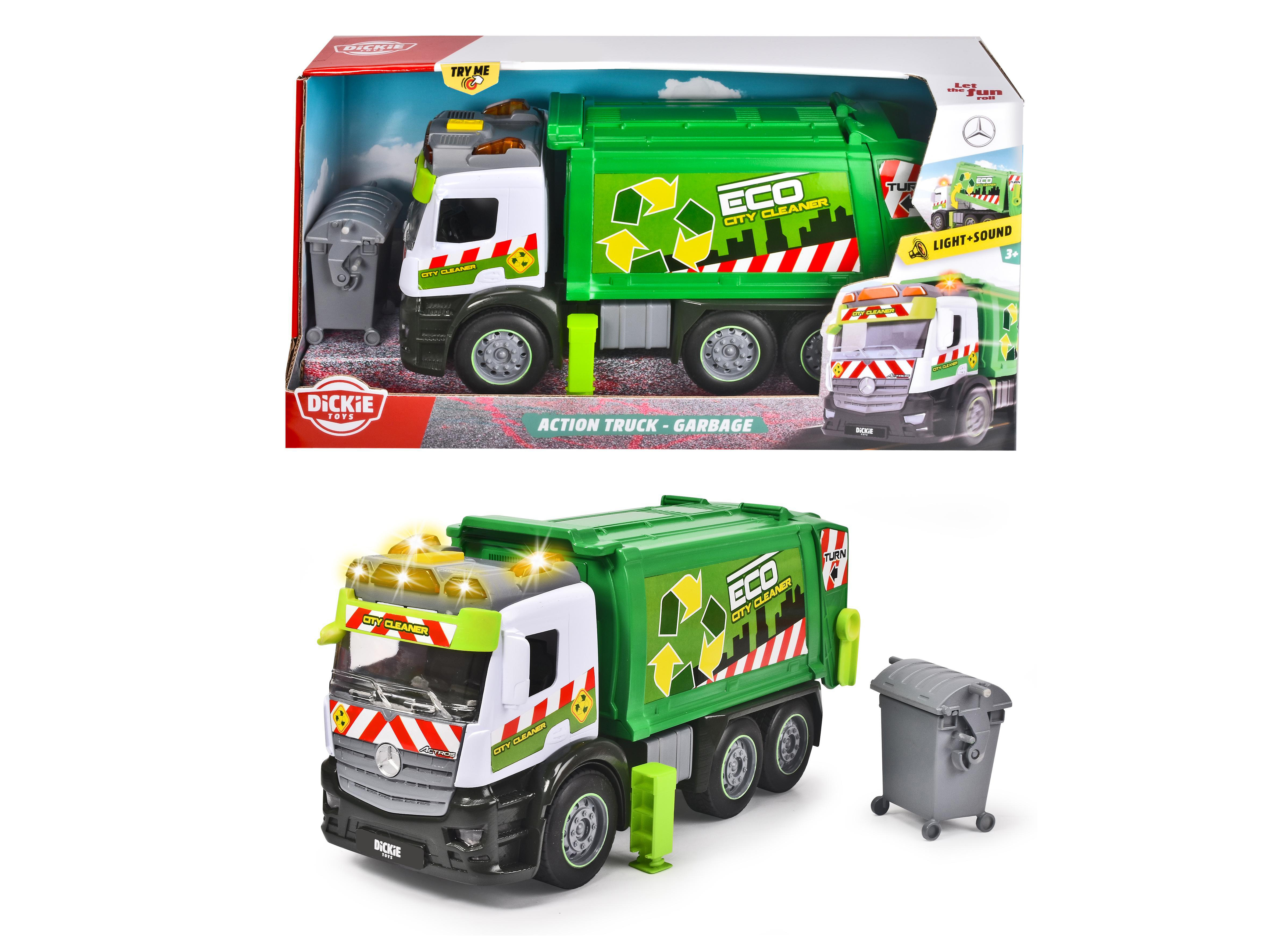 - DICKIE-TOYS inkl. Grün Truck Friktion, Action Müllauto, Müllcontainer, Licht & Spielzeugauto Sound