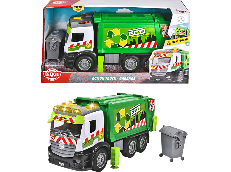 - DICKIE-TOYS inkl. Grün Truck Friktion, Action Müllauto, Müllcontainer, Licht & Spielzeugauto Sound