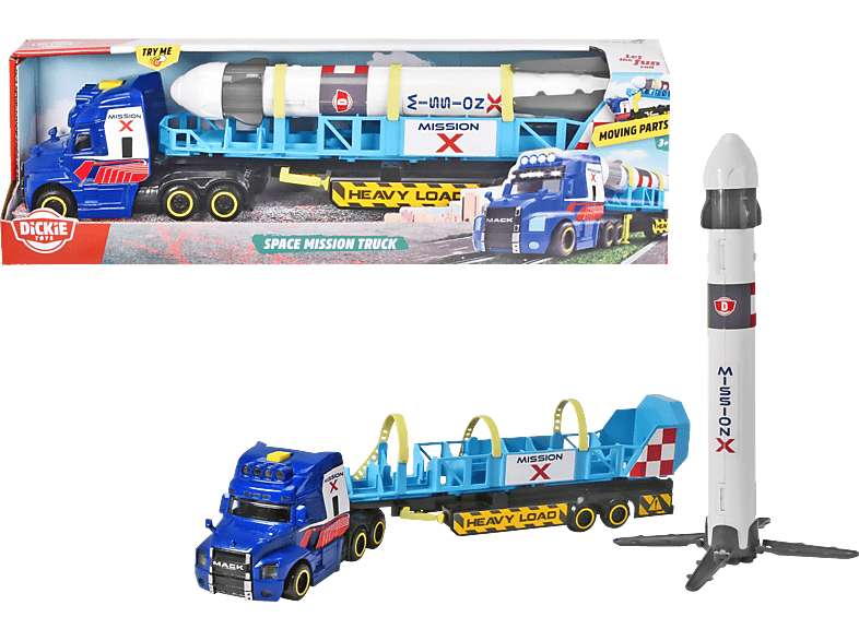 DICKIE-TOYS Space Mission Sound inkl. Licht & Spielzeugauto Mack Rakete, Blau Truck