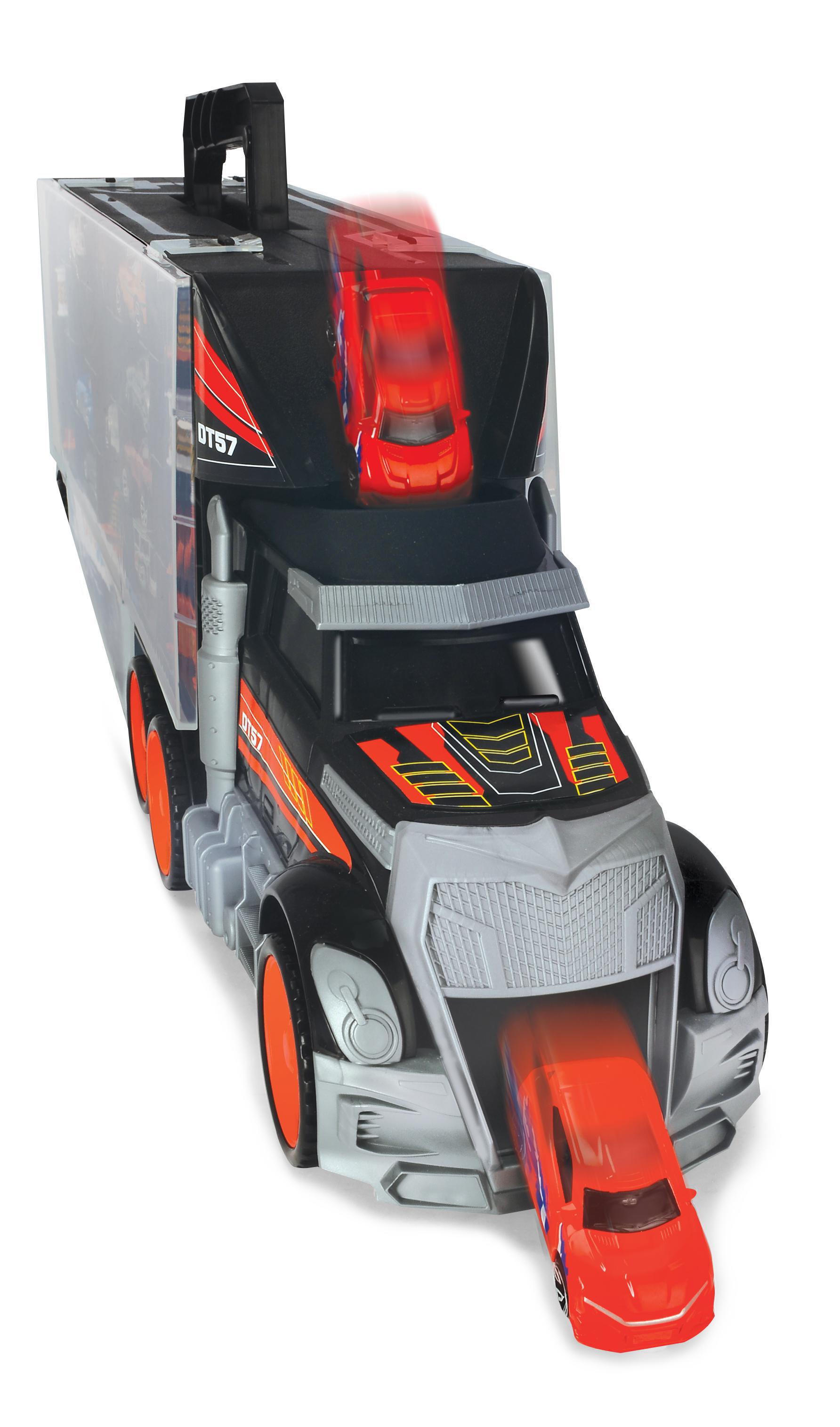DICKIE-TOYS Truck Carry Case mit Mehrfarbig inklusive Zubehör Spielset 7 & Tragegriff, und Helikopter Spielzeugautos