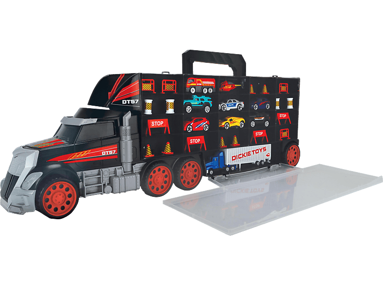 DICKIE-TOYS Truck Carry Case mit Tragegriff,  inklusive 7 Spielzeugautos und Helikopter & Zubehör Spielset Mehrfarbig | Spielzeugautos
