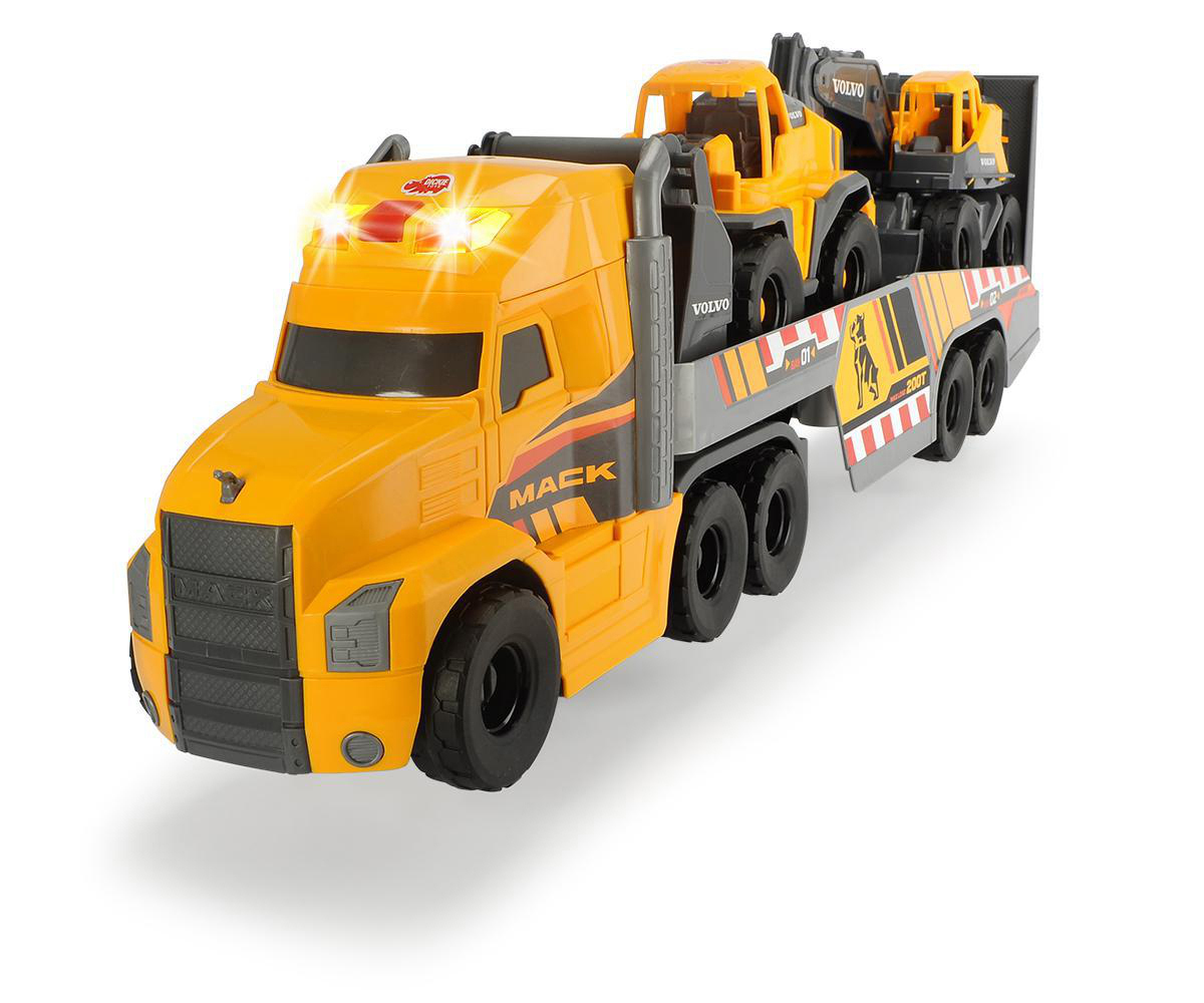 2 großer Anhänger, Spielzeugauto Bagger Mack/Volvo Radlader mit & auf Gelb LKW Volvo DICKIE-TOYS Fahrzeugen