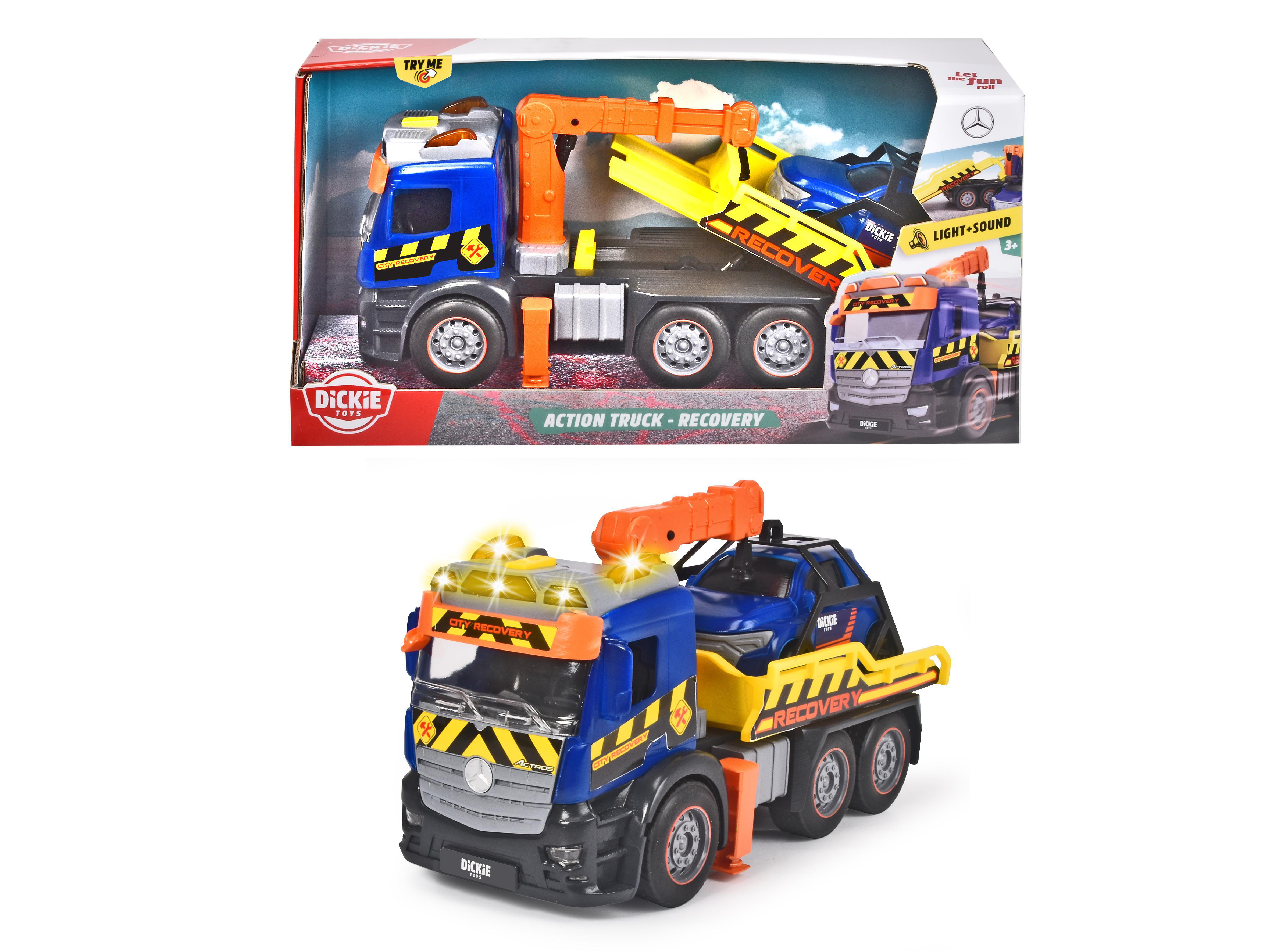 DICKIE-TOYS Mercedes Truck, Abschleppwagen, Sound Spielzeugauto, Mehrfarbig Spielset Licht & Friktion, inklusive