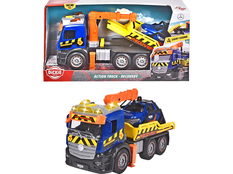 DICKIE-TOYS Mercedes Truck, Spielset Abschleppwagen, inklusive Friktion, & Spielzeugauto, Licht Mehrfarbig Sound