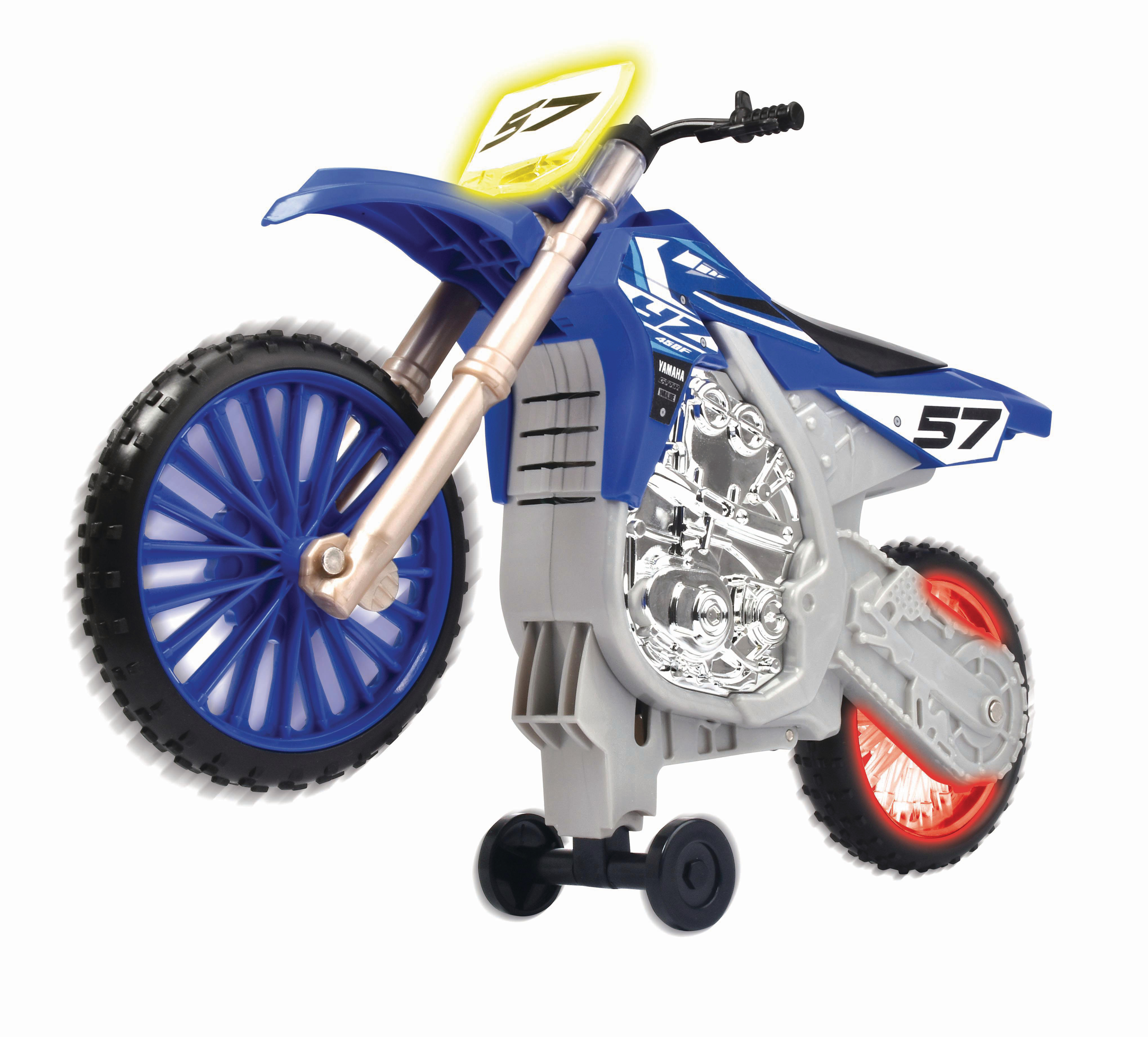 DICKIE-TOYS Yamaha Raiders, Spielzeugmotorrad mit Motorisierung Wheelie Blau Spielzeugauto YZ