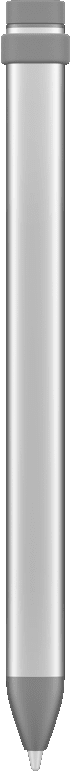 Un objet cylindrique long et argenté avec un fond pointu sur fond noir.
