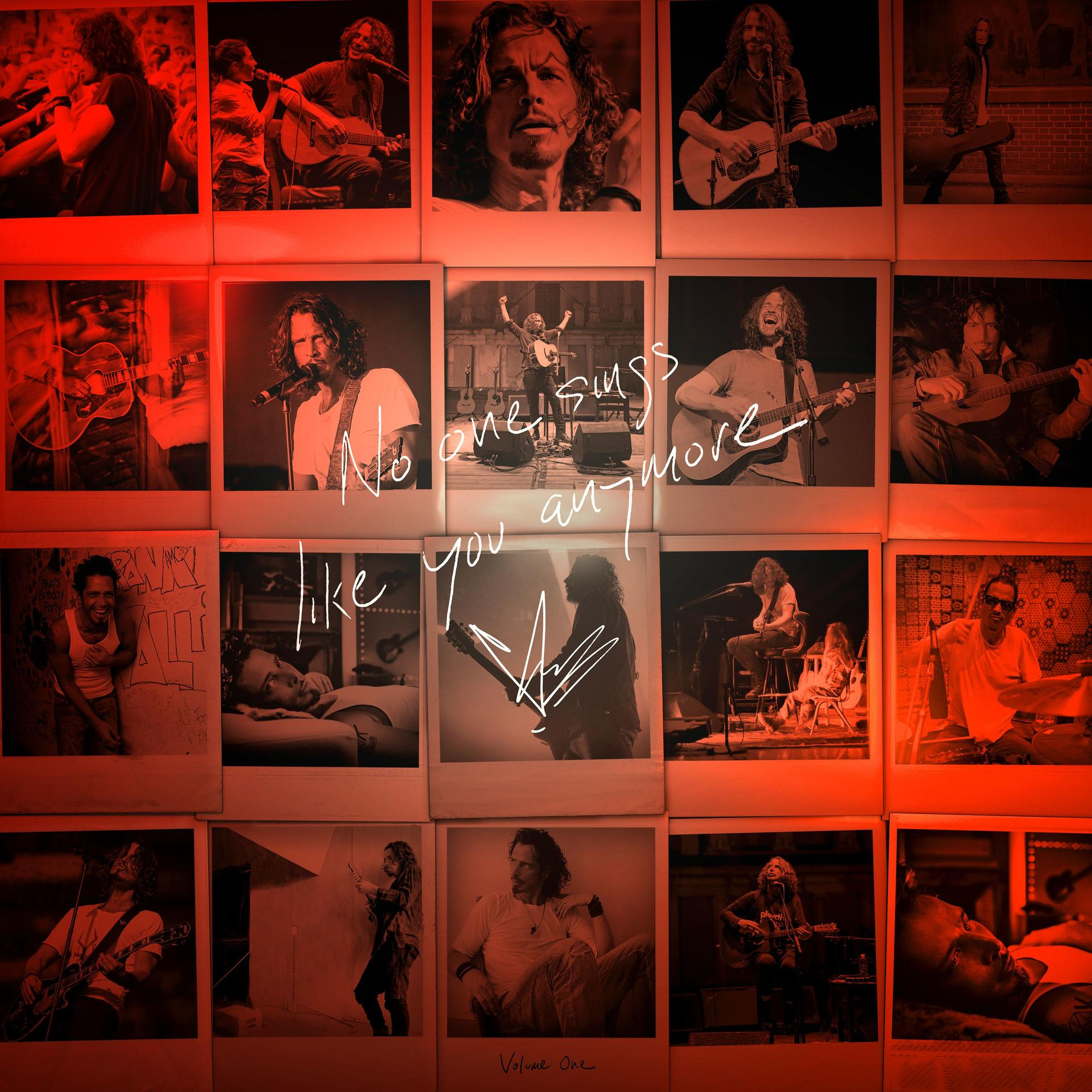 Album borító Chris Cornell fotóival, a címe: 'No One Sings Like You Anymore' piros színnel.