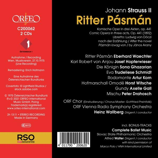 Die Rückseite einer CD mit Johann Strauss II's Operette „Ritter Pásmán“.