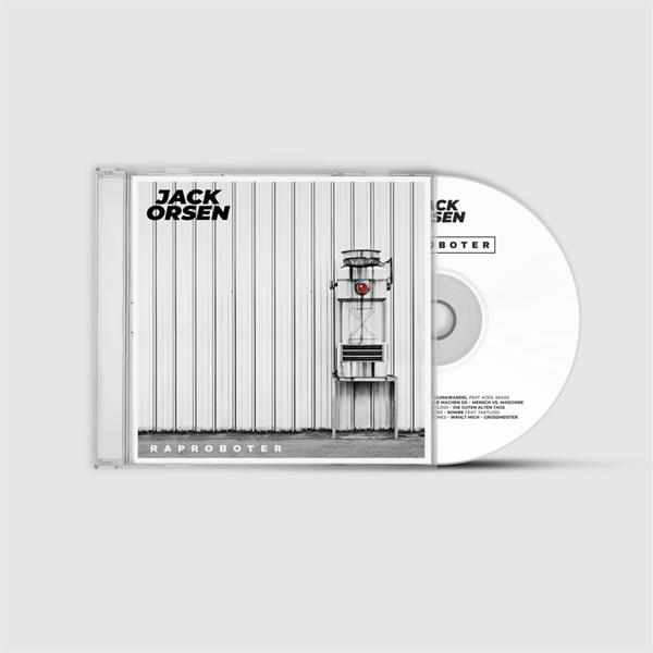 CD-Hülle von 'Raproboter' von Jack Orsen. Auf dem Albumcover ist eine Maschine abgebildet, rechts eine CD.