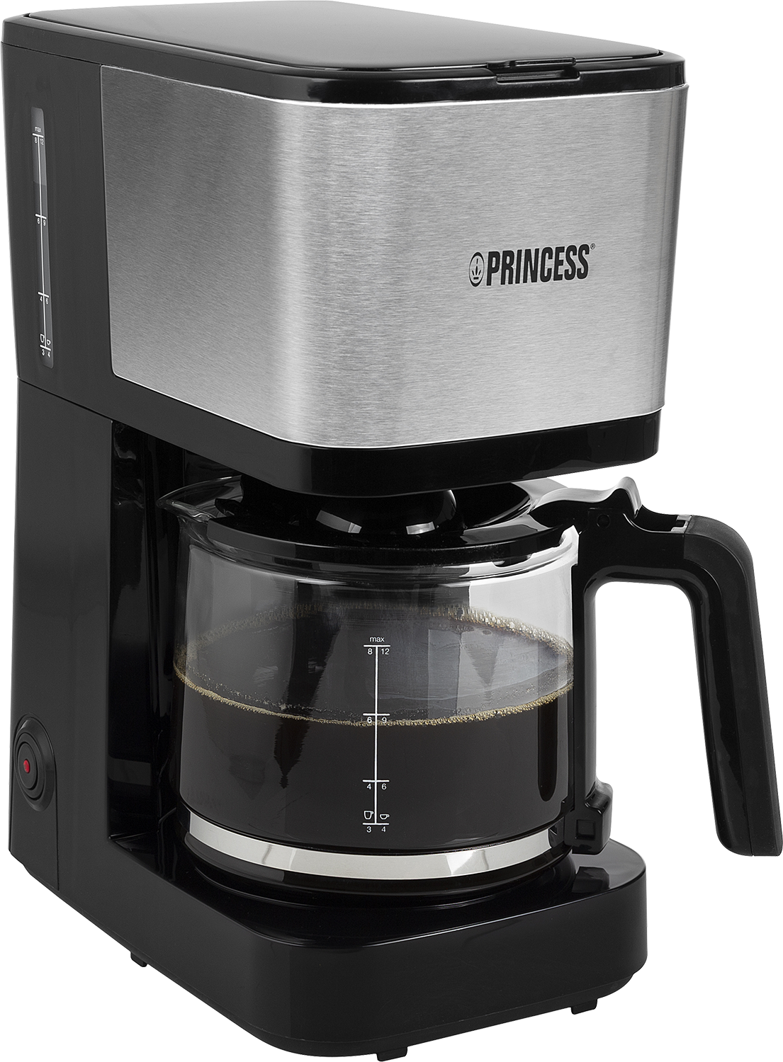 Een Princess koffiezetapparaat met koffie in de glazen kan.