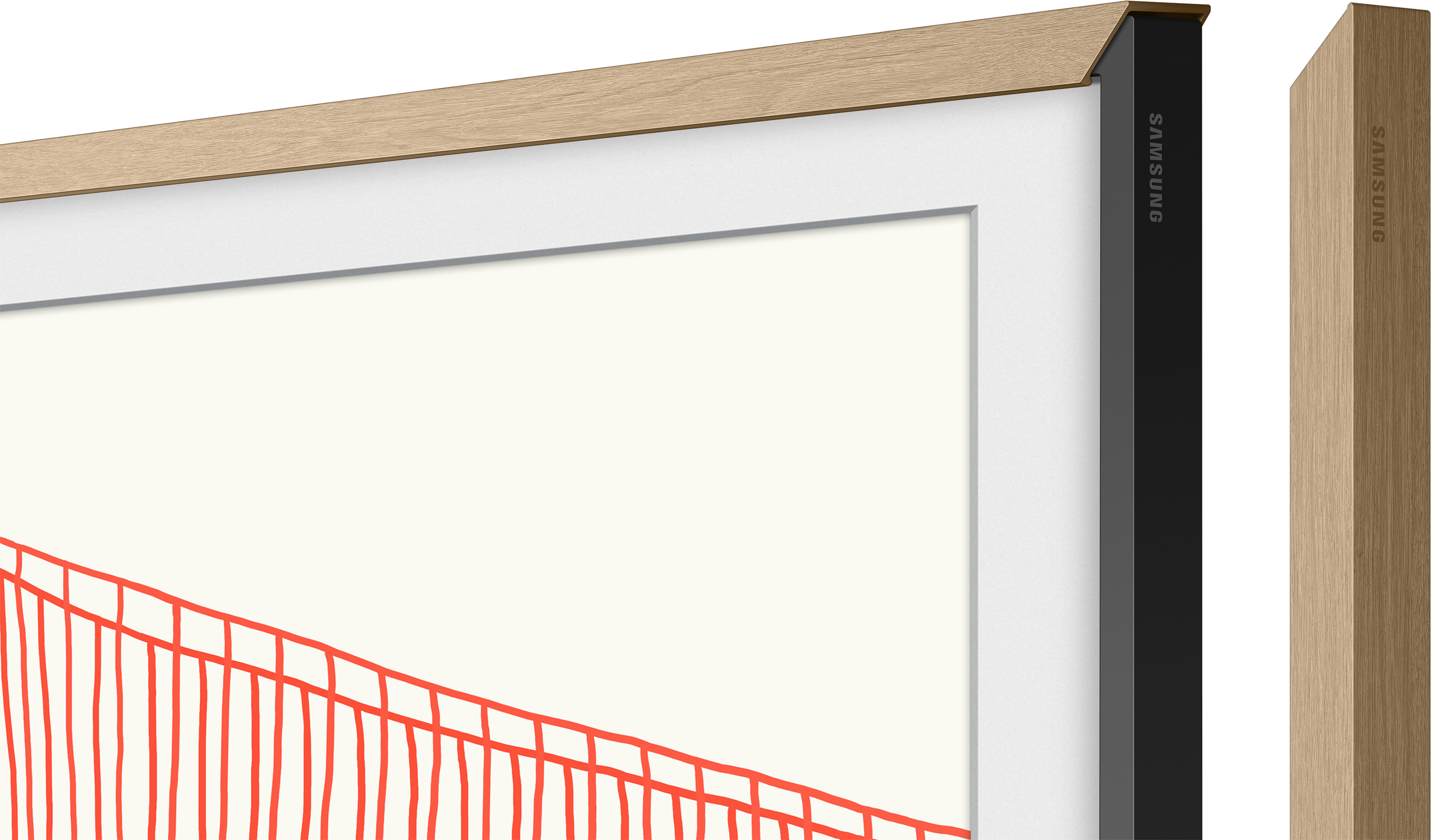 Samsung The Frame TV. Parte della cornice con un dipinto visualizzato.