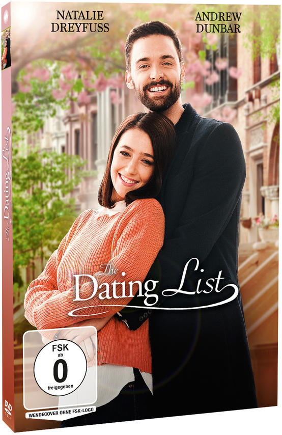 DVD-Cover für 'The Dating List' mit einem sich umarmenden Mann und einer Frau.