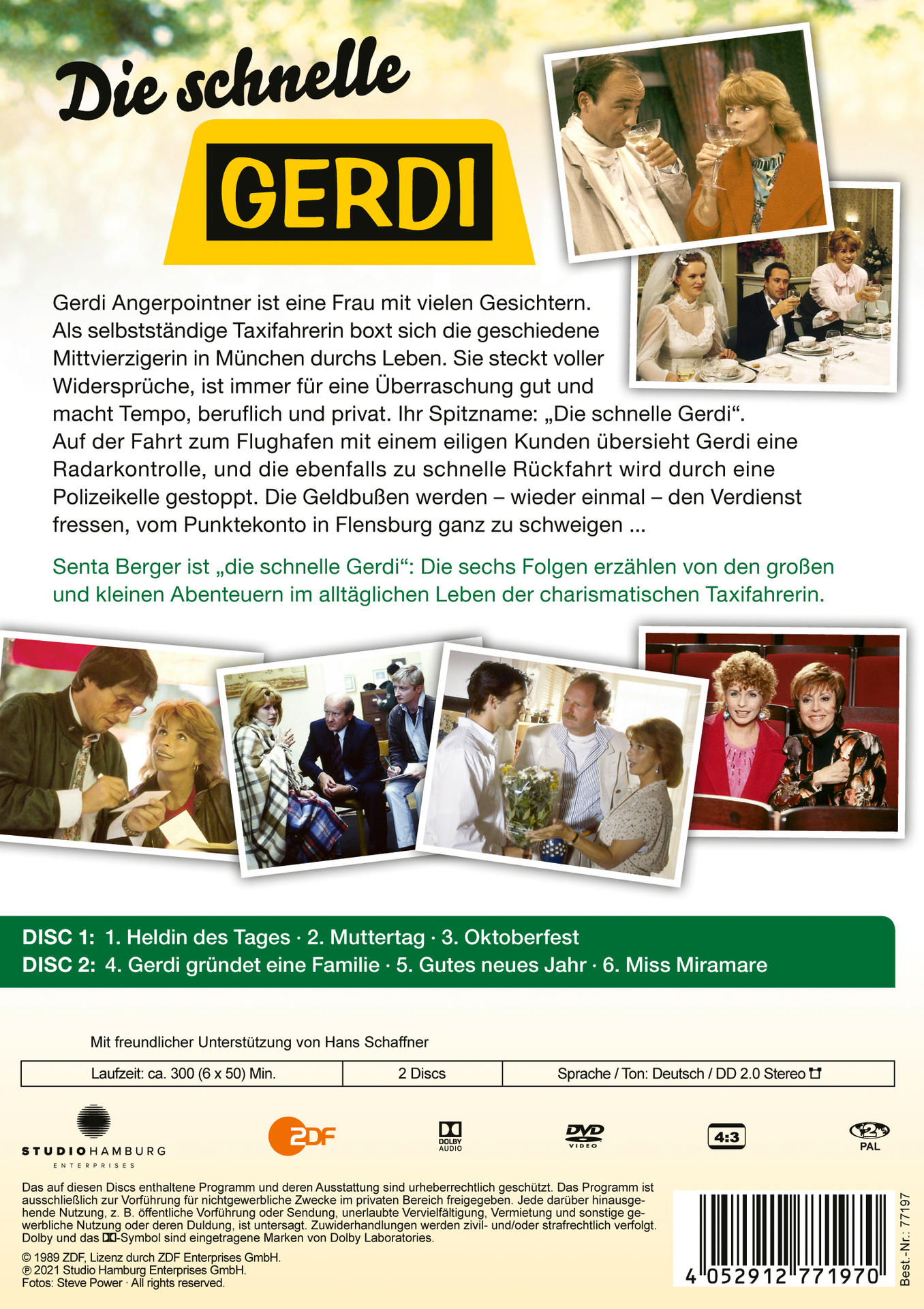DVD-Cover, Deutsch. Eine Frau in einem Taxi, Text auf dem Cover. Bunt, viele kleine Bilder.