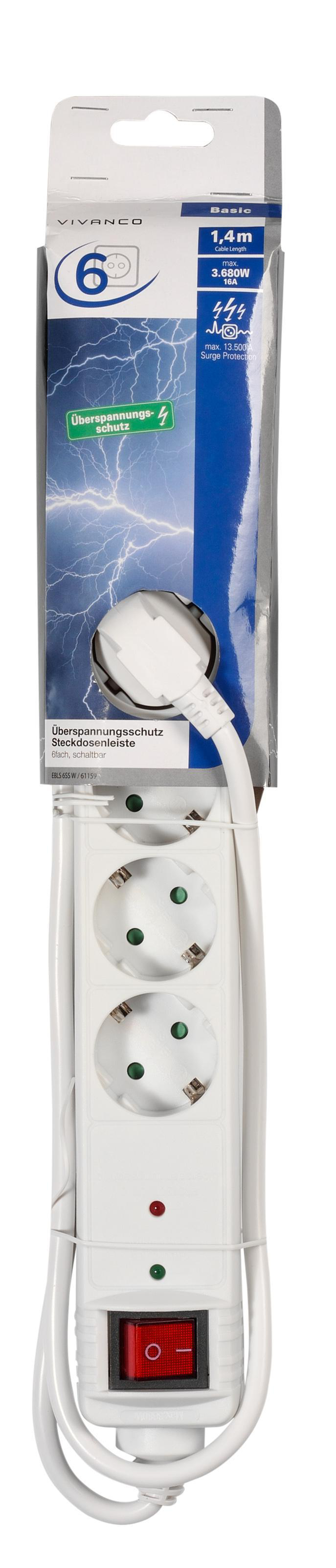 Blaue und schwarze Kabeltrommel mit vier Steckdosen, einem schwarzen Griff und einem Kabel.
