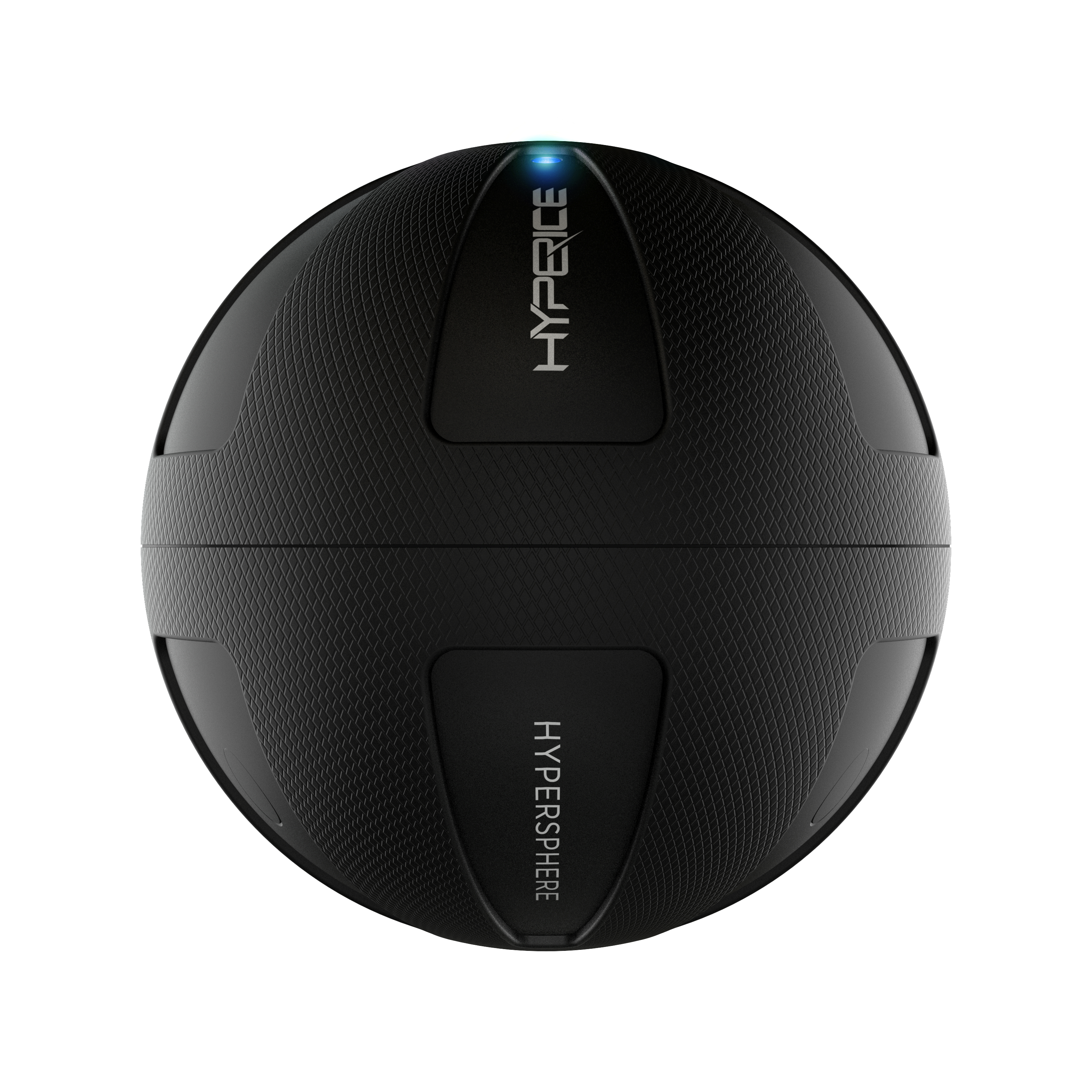 Schwarzer Hyperice Hypersphere-Ball mit dem Hyperice-Logo. Es ist ein Massageball.