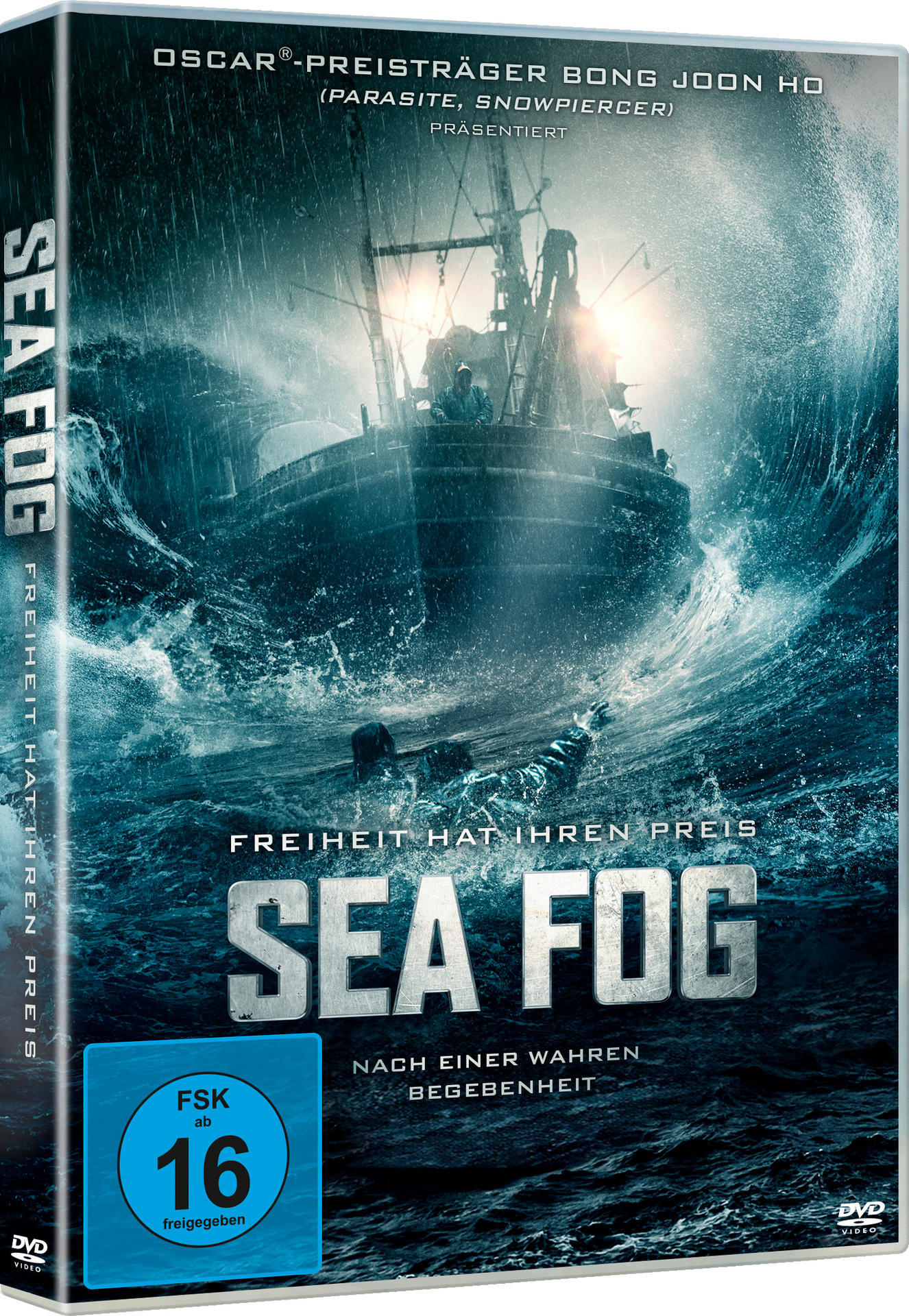 DVD-Cover des Films 'Sea Fog' mit einem Schiff auf stürmischer See.