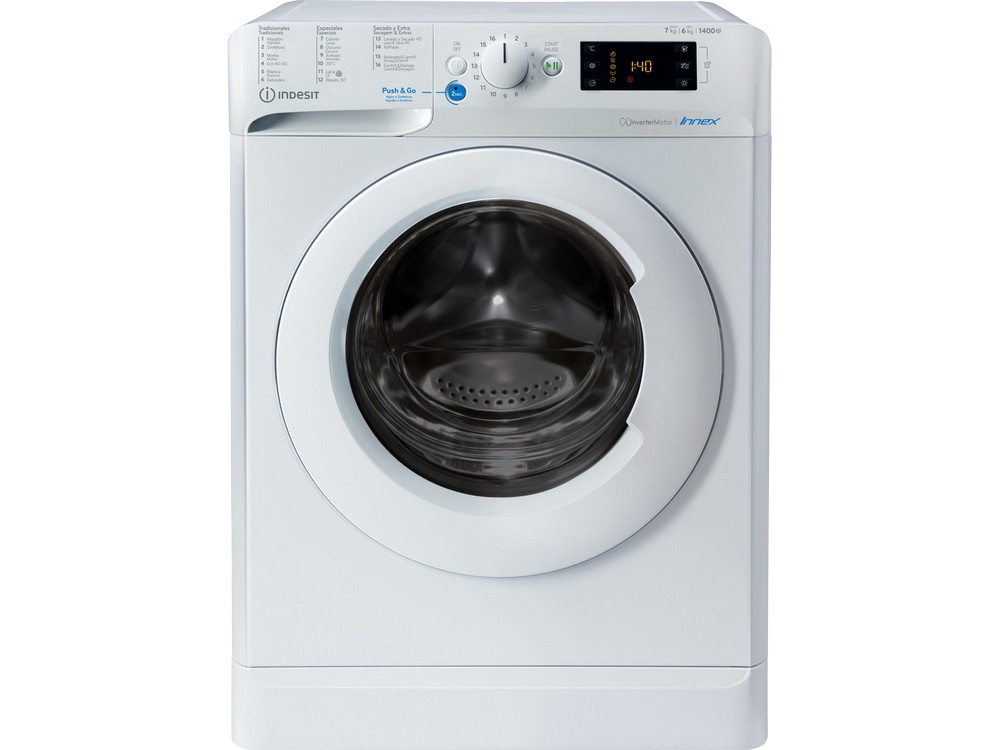 Lavadora secadora - Indesit BDE 761483X W SPT N, 7 kg/6kg 1200 rpm, 16 programas, Woolmark, Blanco