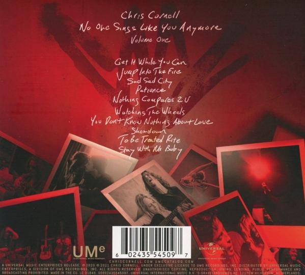 Chris Cornell album borítója, piros háttér, album címe és számlista. Chris Cornell fotók láthatók.