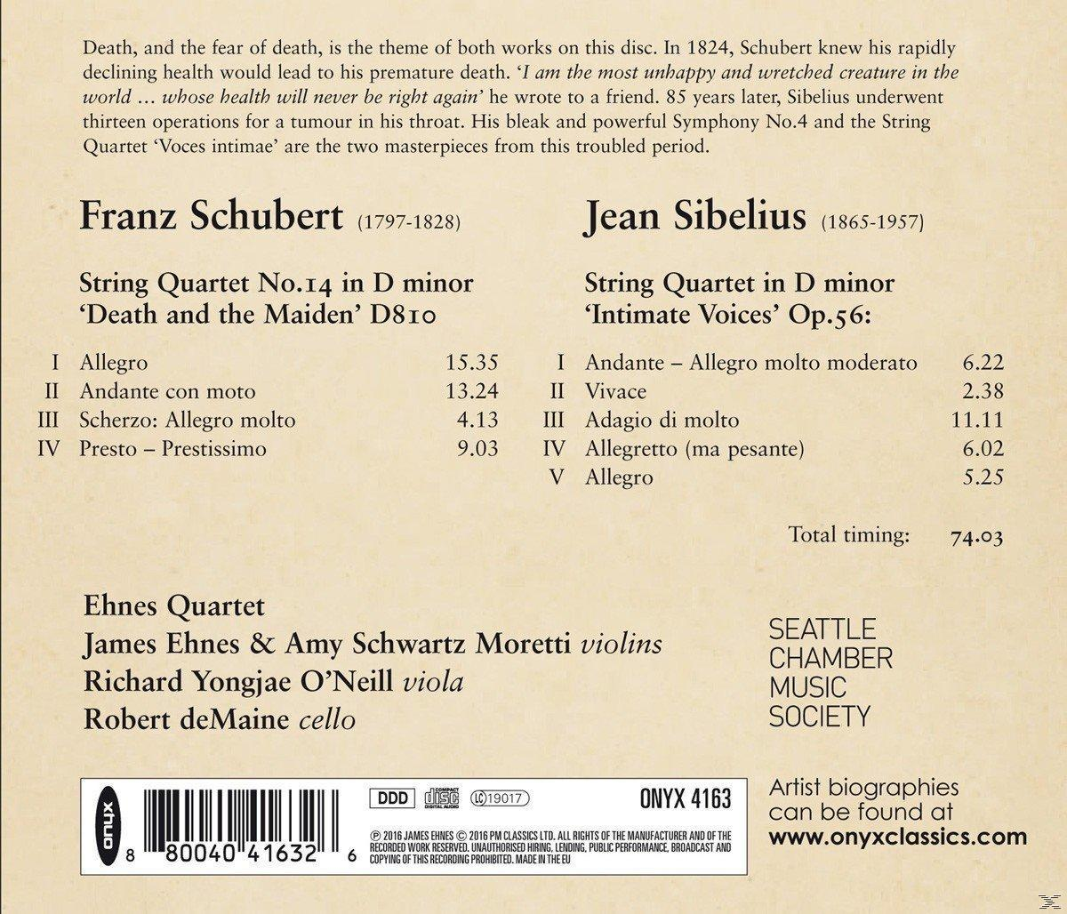 Ein CD-Cover listet die Werke von Franz Schubert und Jean Sibelius mit ihren Spielzeiten auf.
