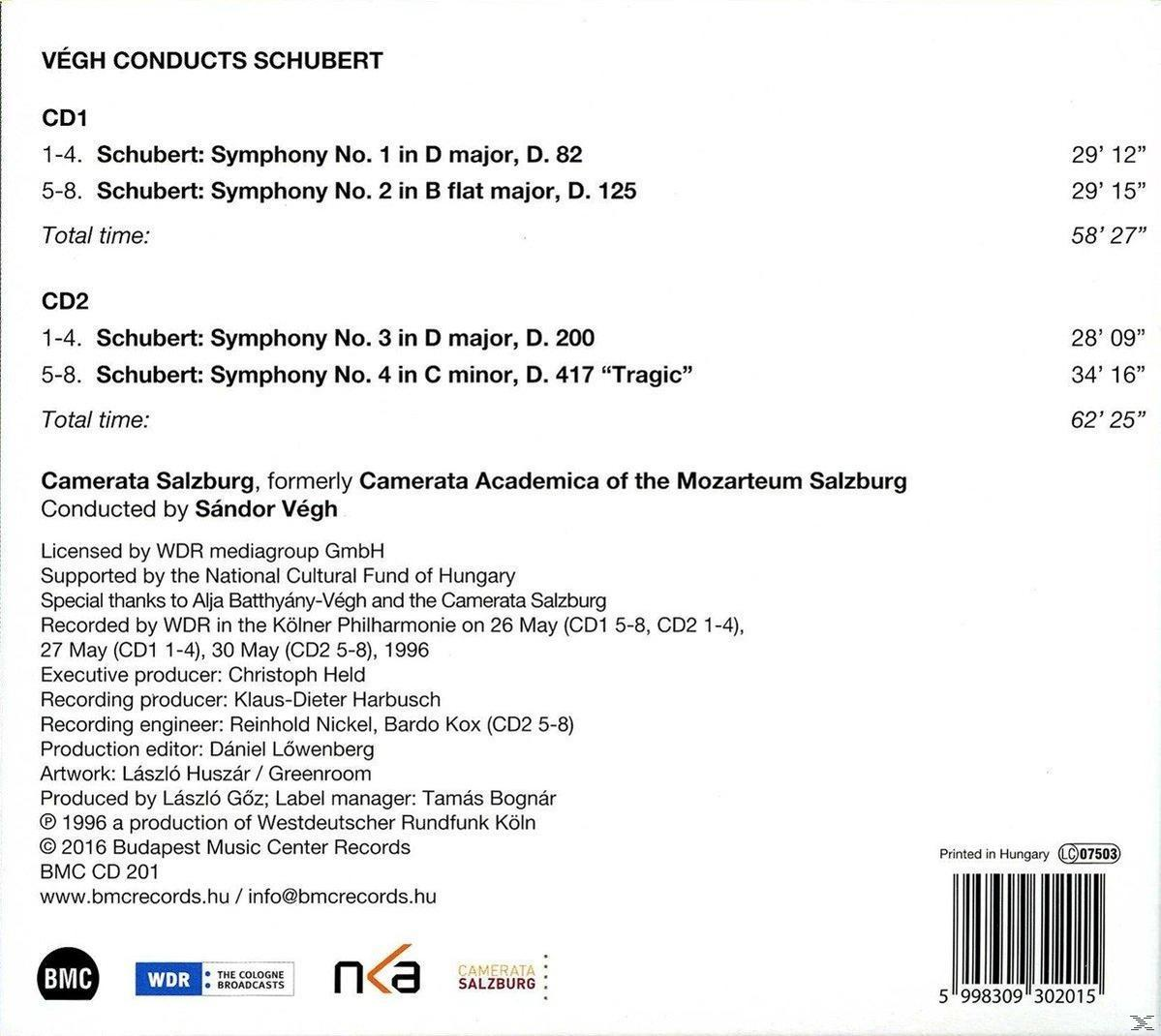 CD borító Schubert zenéjéről, CD1 és CD2 számlistákkal.