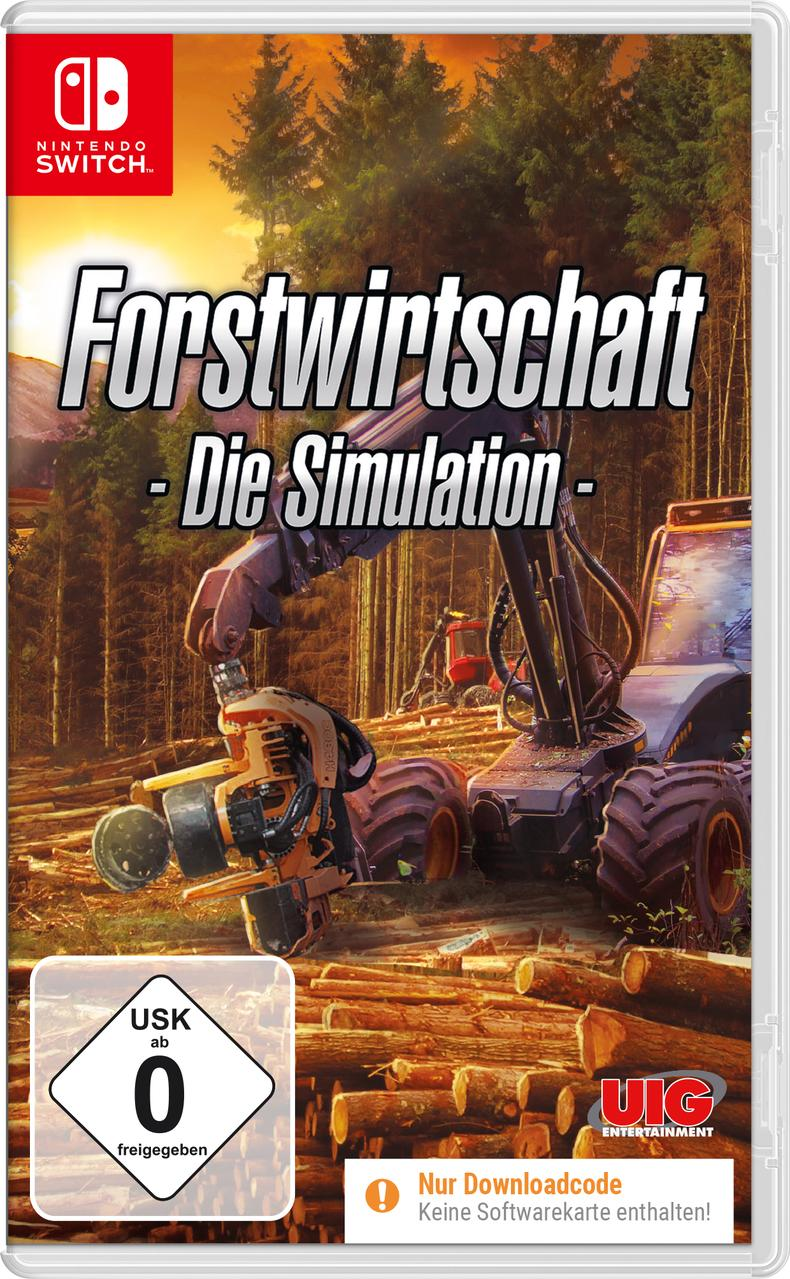 Ein Nintendo Switch-Spielcase mit dem Titel 'Forstwirtschaft - Die Simulation', das Forsttechnik zeigt.