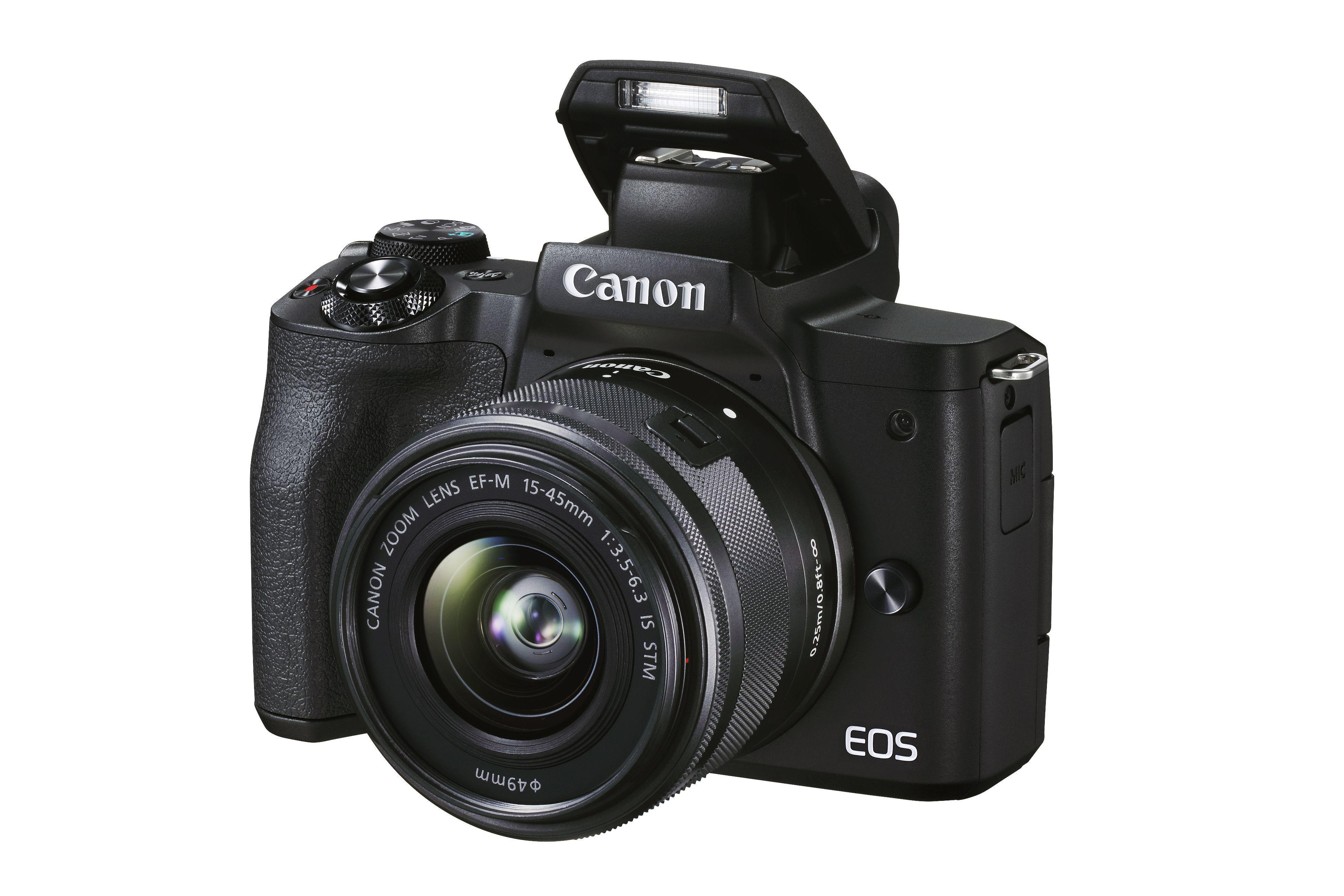 CANON Canon EOS M50 MK II Kit Systemkamera mit Objektiv 15-45 mm + 55-200 mm, 7,5 cm Display Touchscreen, WLAN