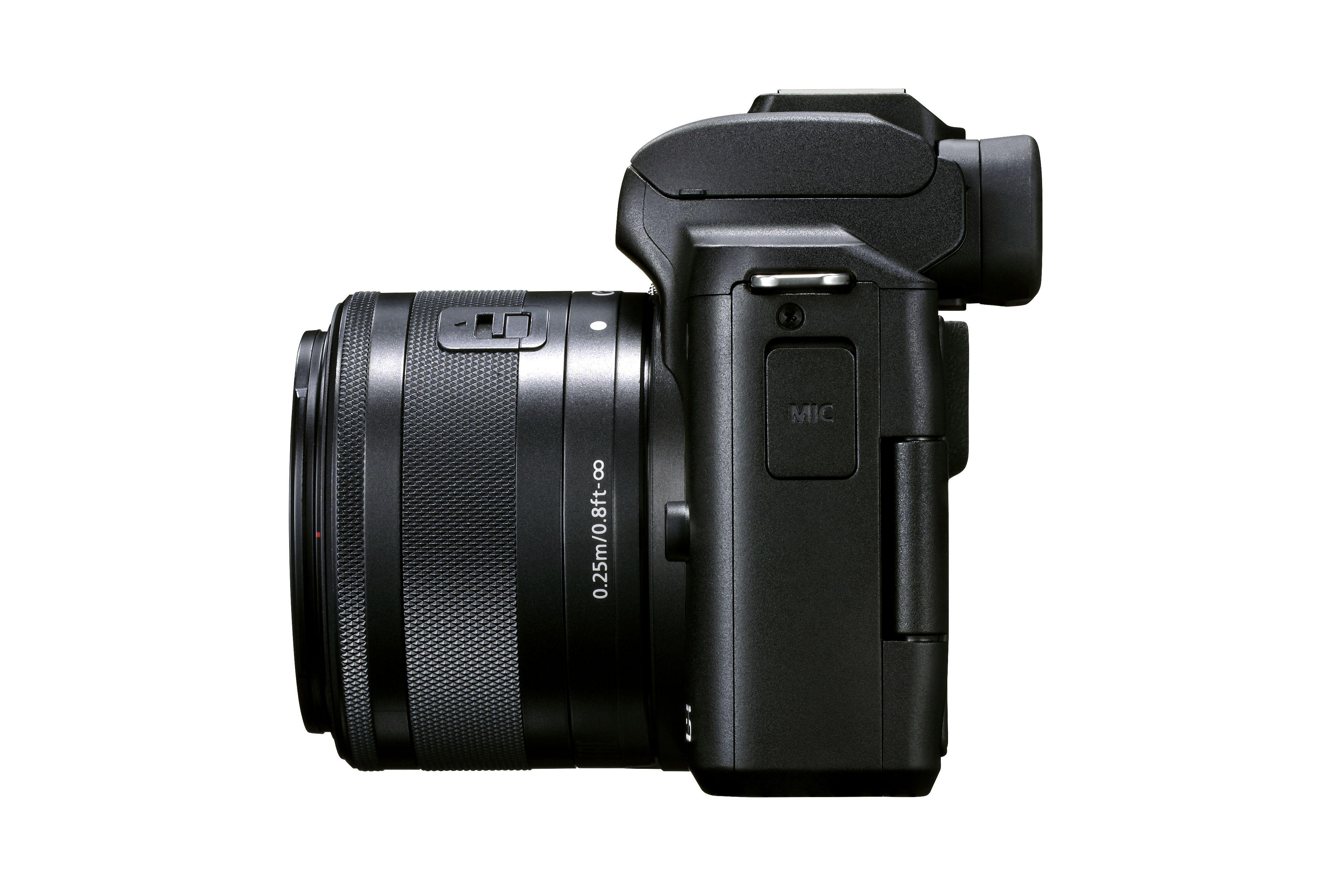 CANON Canon EOS M50 MK II Kit Systemkamera mit Objektiv 15-45 mm + 55-200 mm, 7,5 cm Display Touchscreen, WLAN
