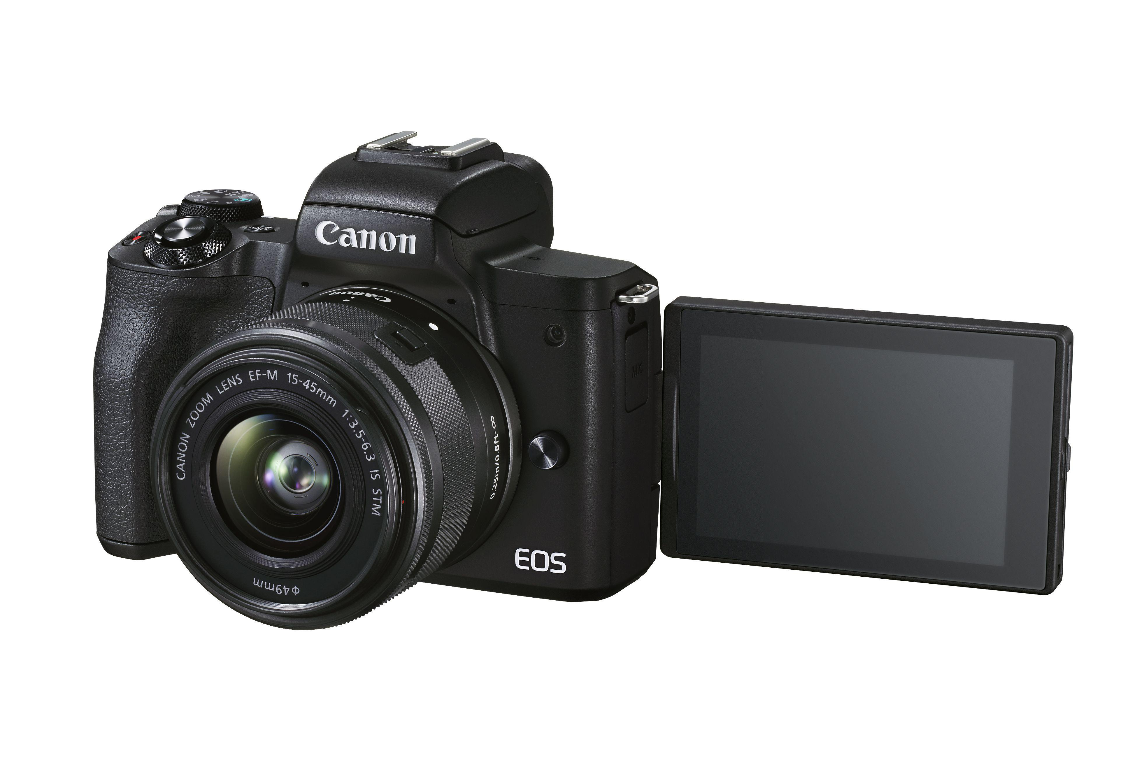 CANON EOS M50 MK II Kit + Tasche und 16GB Speicherkarte Systemkamera mit Objektiv 15-45mm, 7,5 cm Display Touchscreen, WLAN
