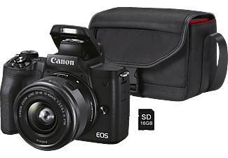 CANON EOS M50 MK II Kit + Tasche und 16GB Speicherkarte Systemkamera  mit Objektiv 15-45mm , 7,5 cm Display Touchscreen, WLAN