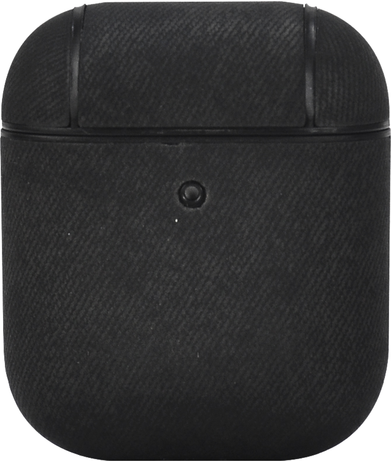 Fekete AirPods tok. Texturált, kis gombbal elöl.