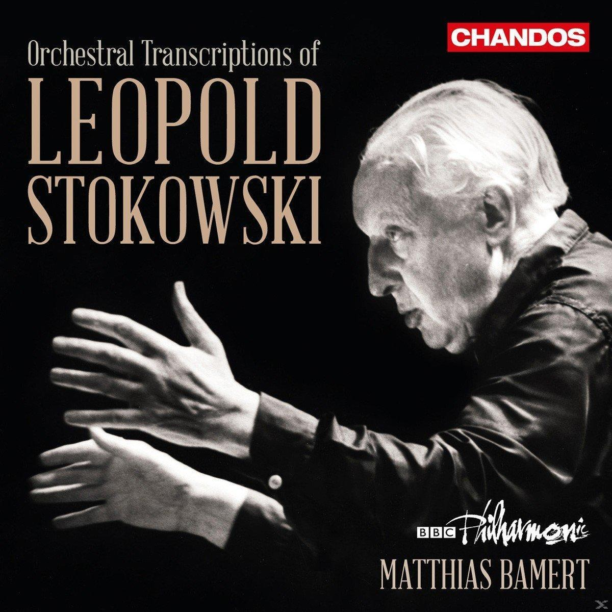 Albumcover von Leopold Stokowski beim Dirigieren. Text lautet "Orchestral Transcriptions" und "Chandos"-Logo ist sichtbar.