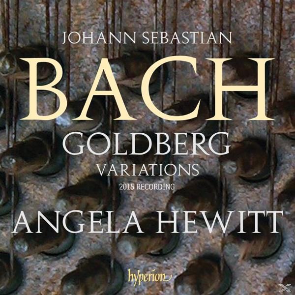 Albumcover: Johann Sebastian Bach, Goldberg-Variationen, mit Text und einem Musikinstrument.